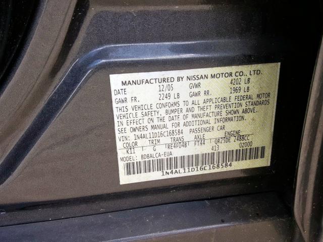 Photo 9 VIN: 1N4AL11D16C168584 - NISSAN ALTIMA S 