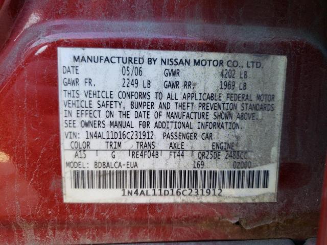 Photo 12 VIN: 1N4AL11D16C231912 - NISSAN ALTIMA 