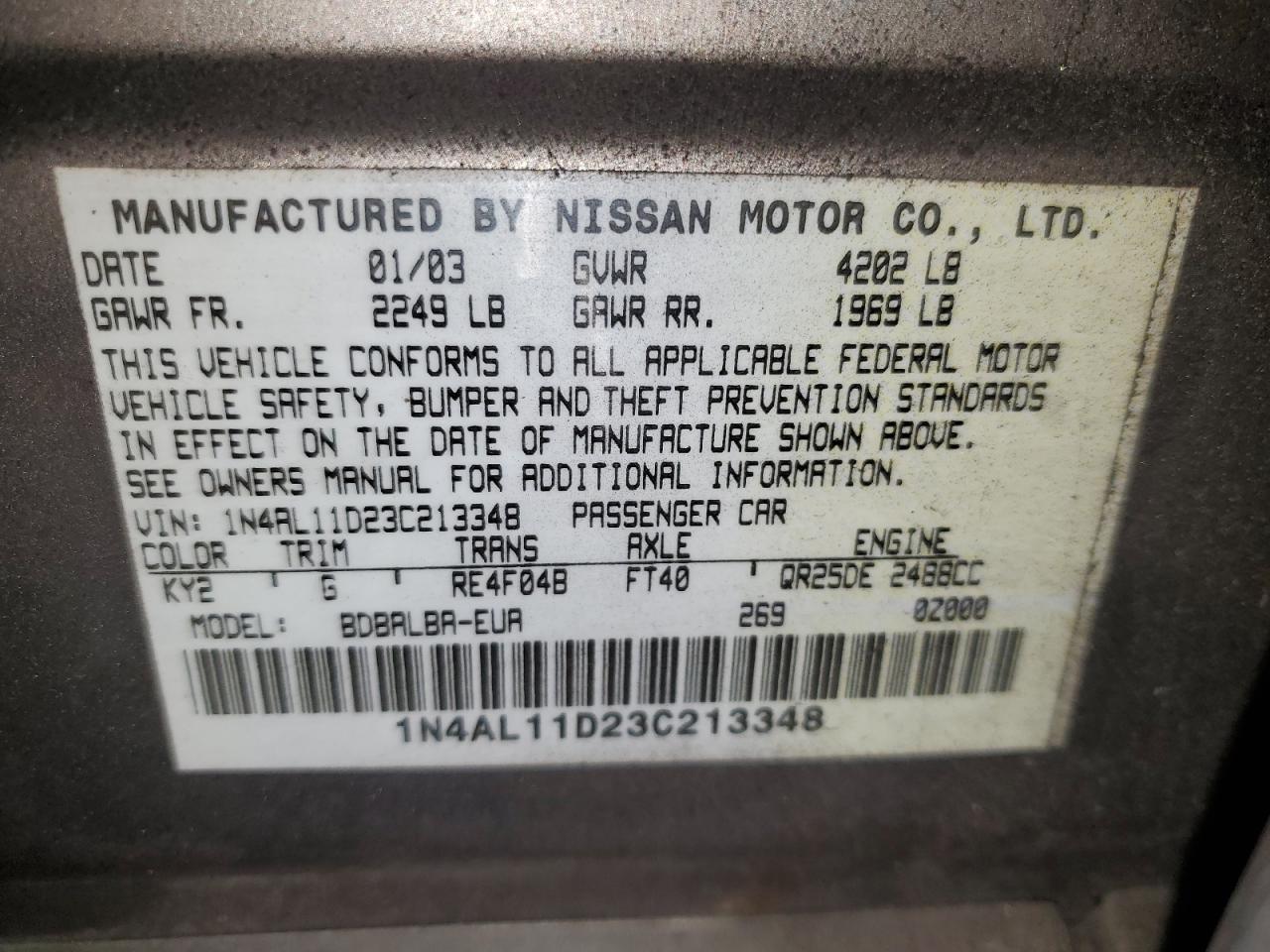 Photo 11 VIN: 1N4AL11D23C213348 - NISSAN ALTIMA 