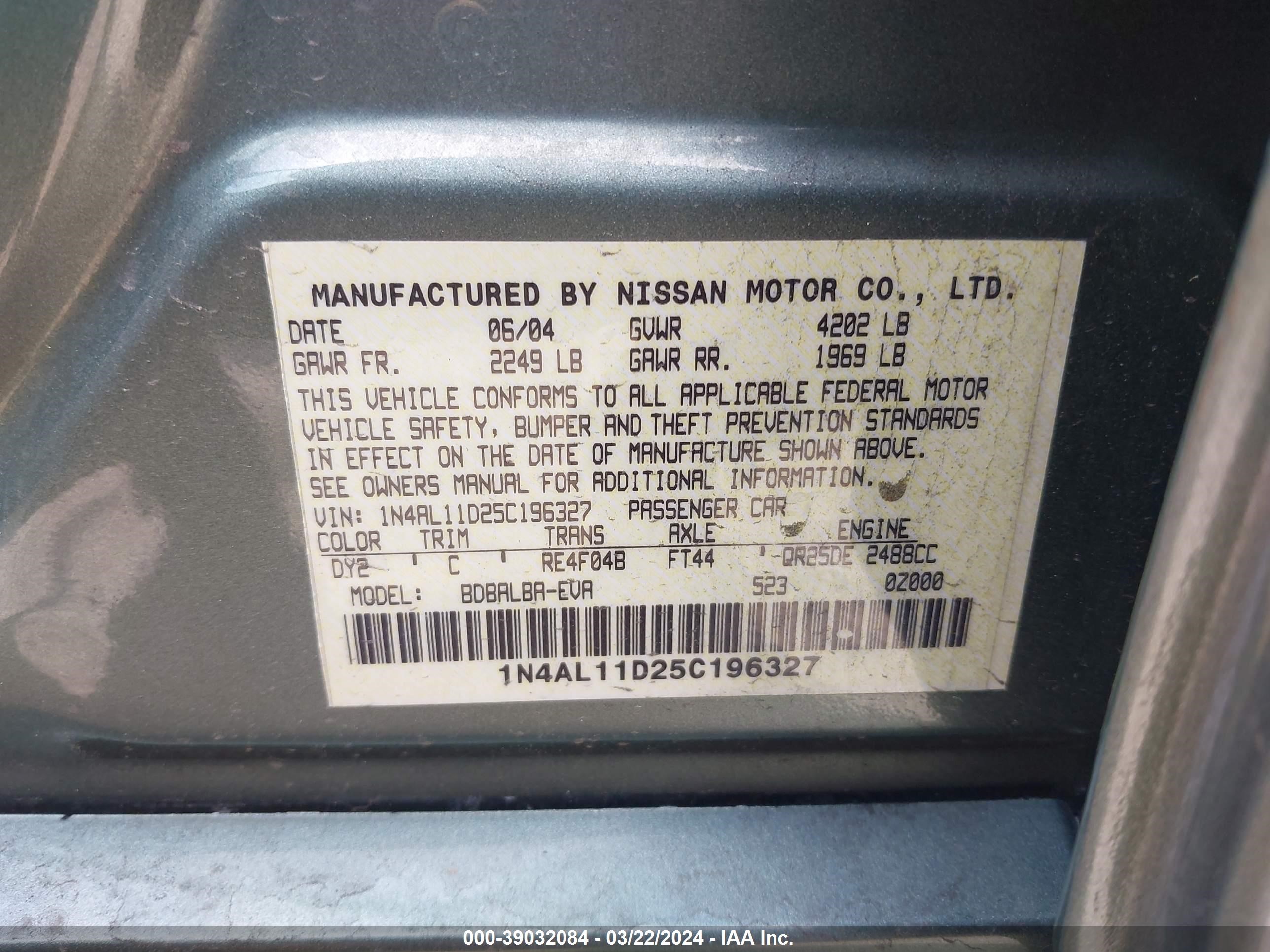 Photo 8 VIN: 1N4AL11D25C196327 - NISSAN ALTIMA 