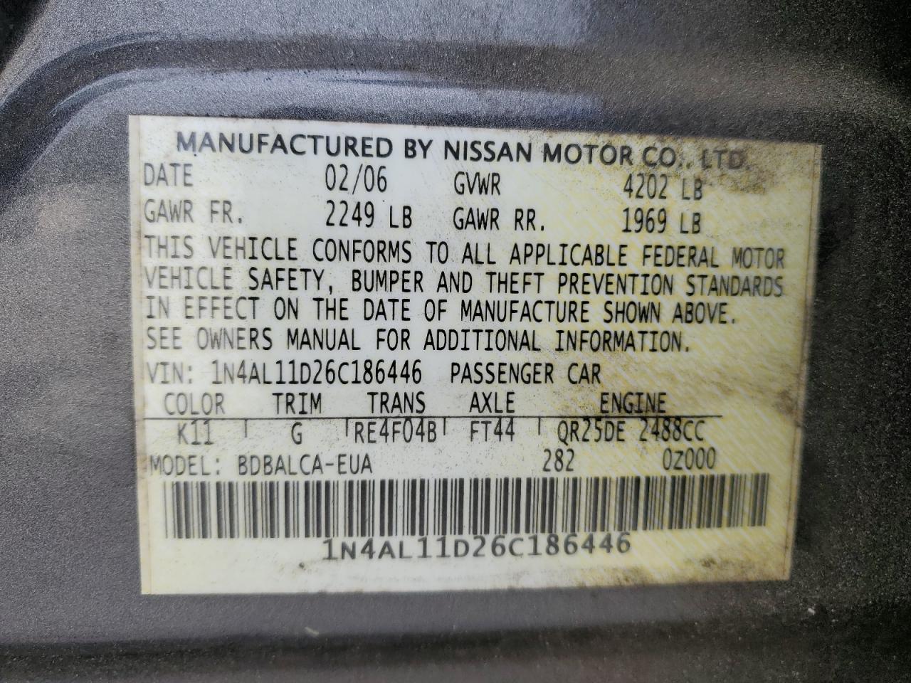 Photo 11 VIN: 1N4AL11D26C186446 - NISSAN ALTIMA 