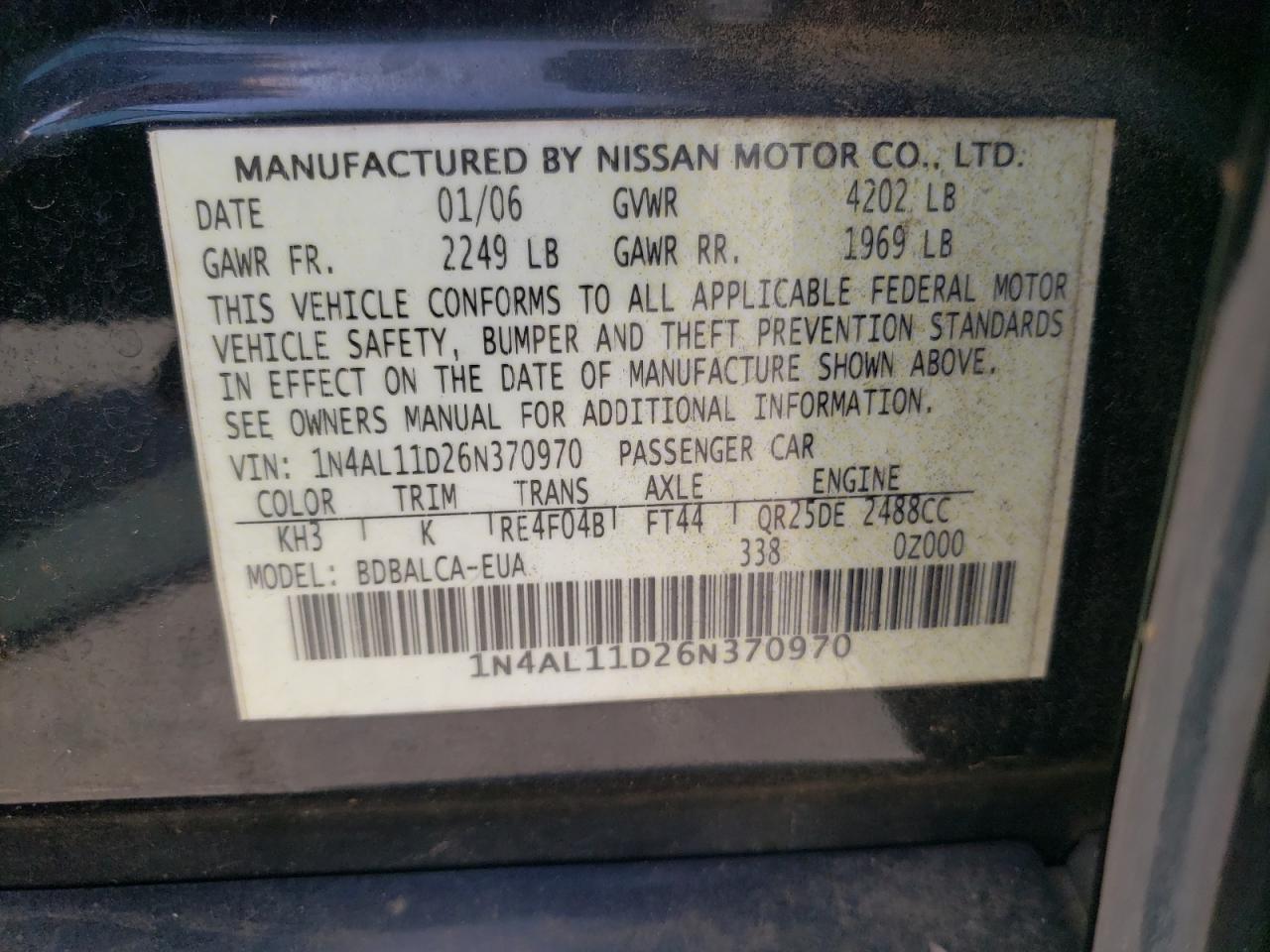 Photo 12 VIN: 1N4AL11D26N370970 - NISSAN ALTIMA 