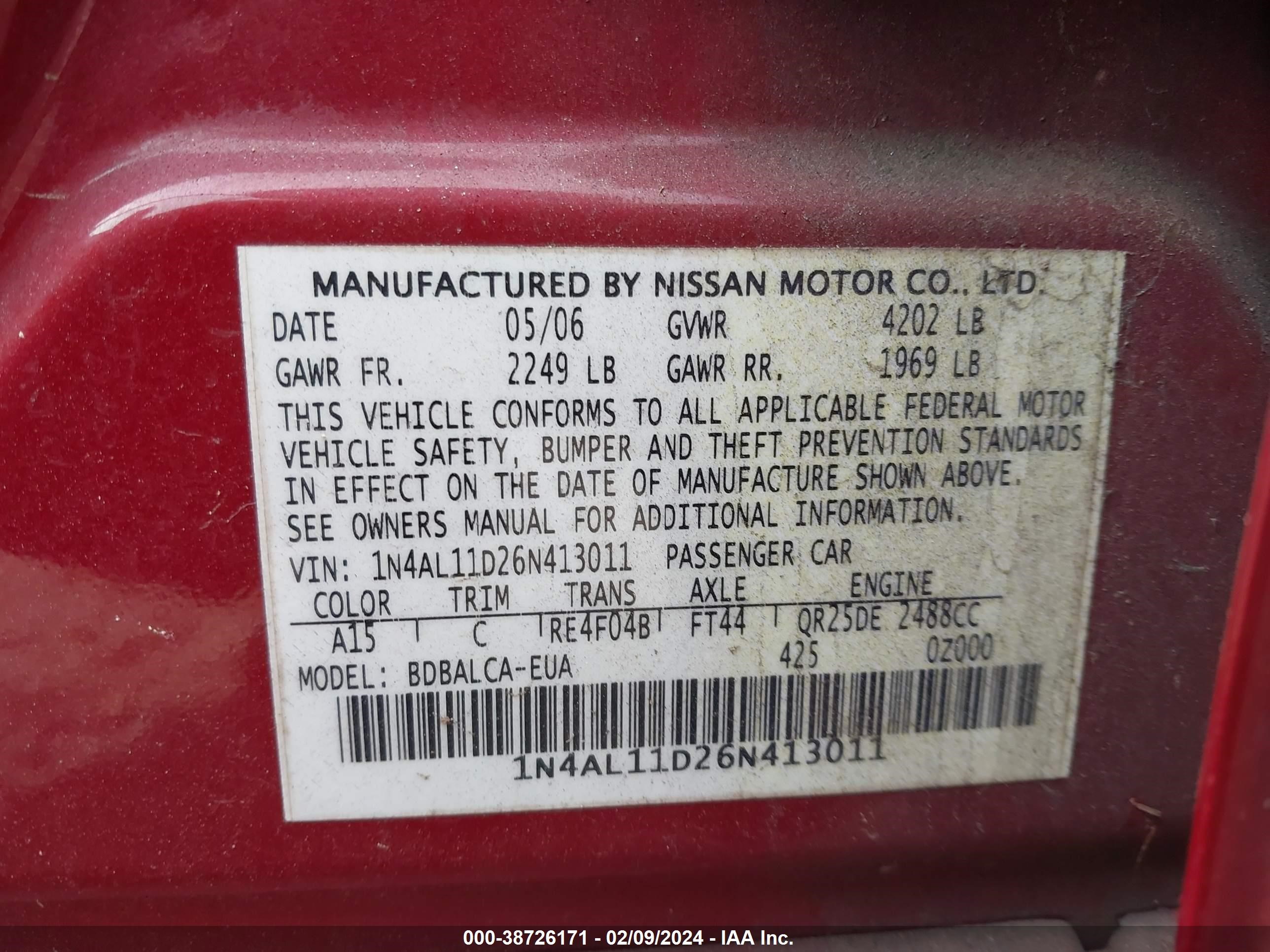 Photo 8 VIN: 1N4AL11D26N413011 - NISSAN ALTIMA 