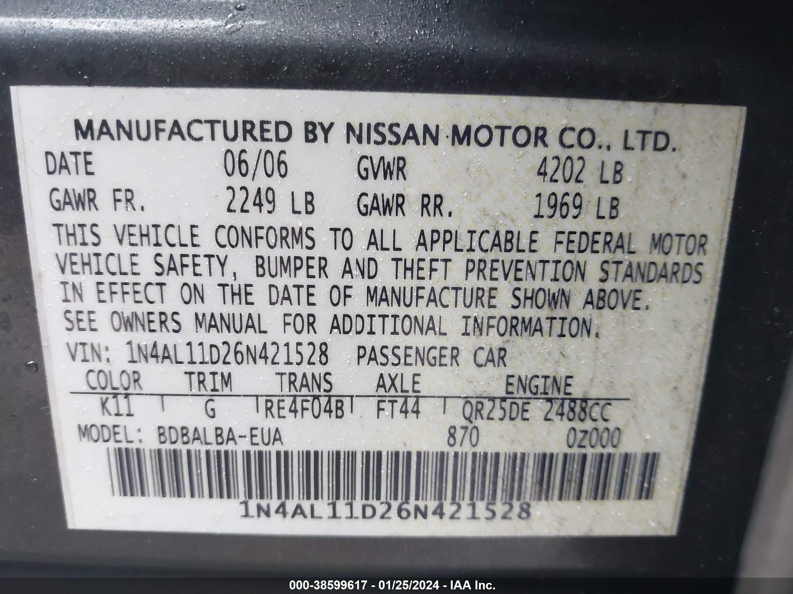 Photo 8 VIN: 1N4AL11D26N421528 - NISSAN ALTIMA 