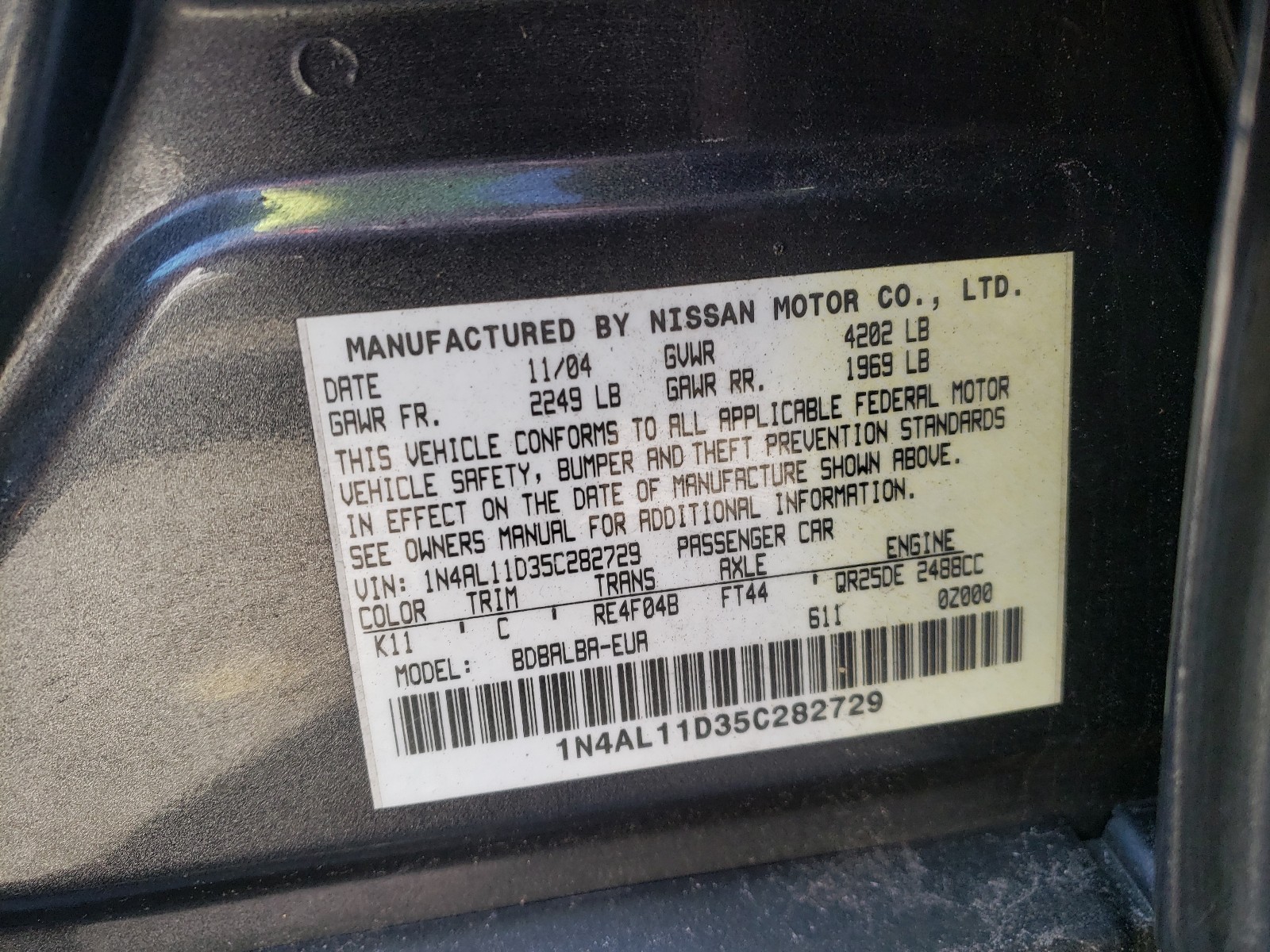 Photo 9 VIN: 1N4AL11D35C282729 - NISSAN ALTIMA S 