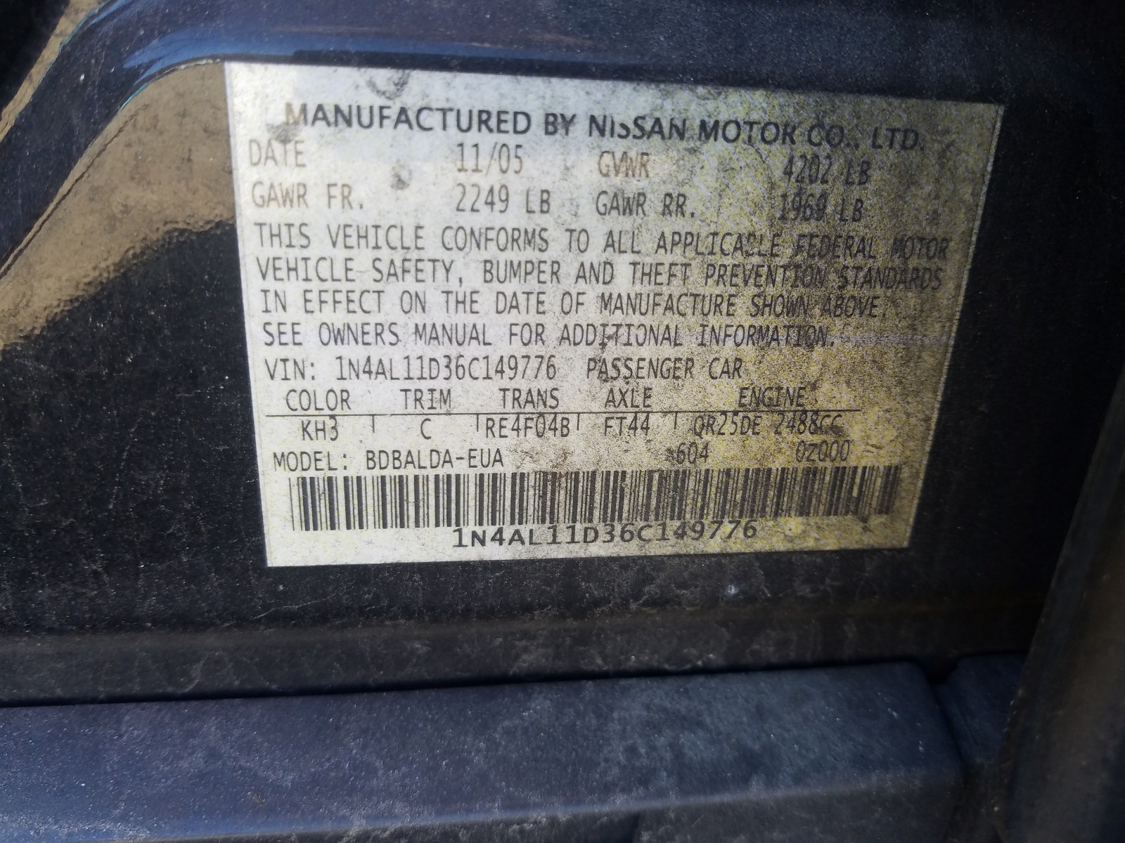 Photo 9 VIN: 1N4AL11D36C149776 - NISSAN ALTIMA S 