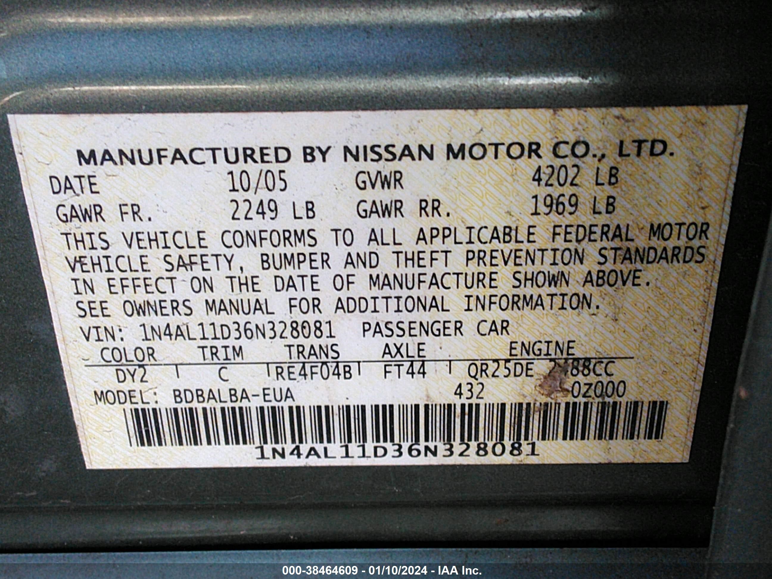 Photo 8 VIN: 1N4AL11D36N328081 - NISSAN ALTIMA 