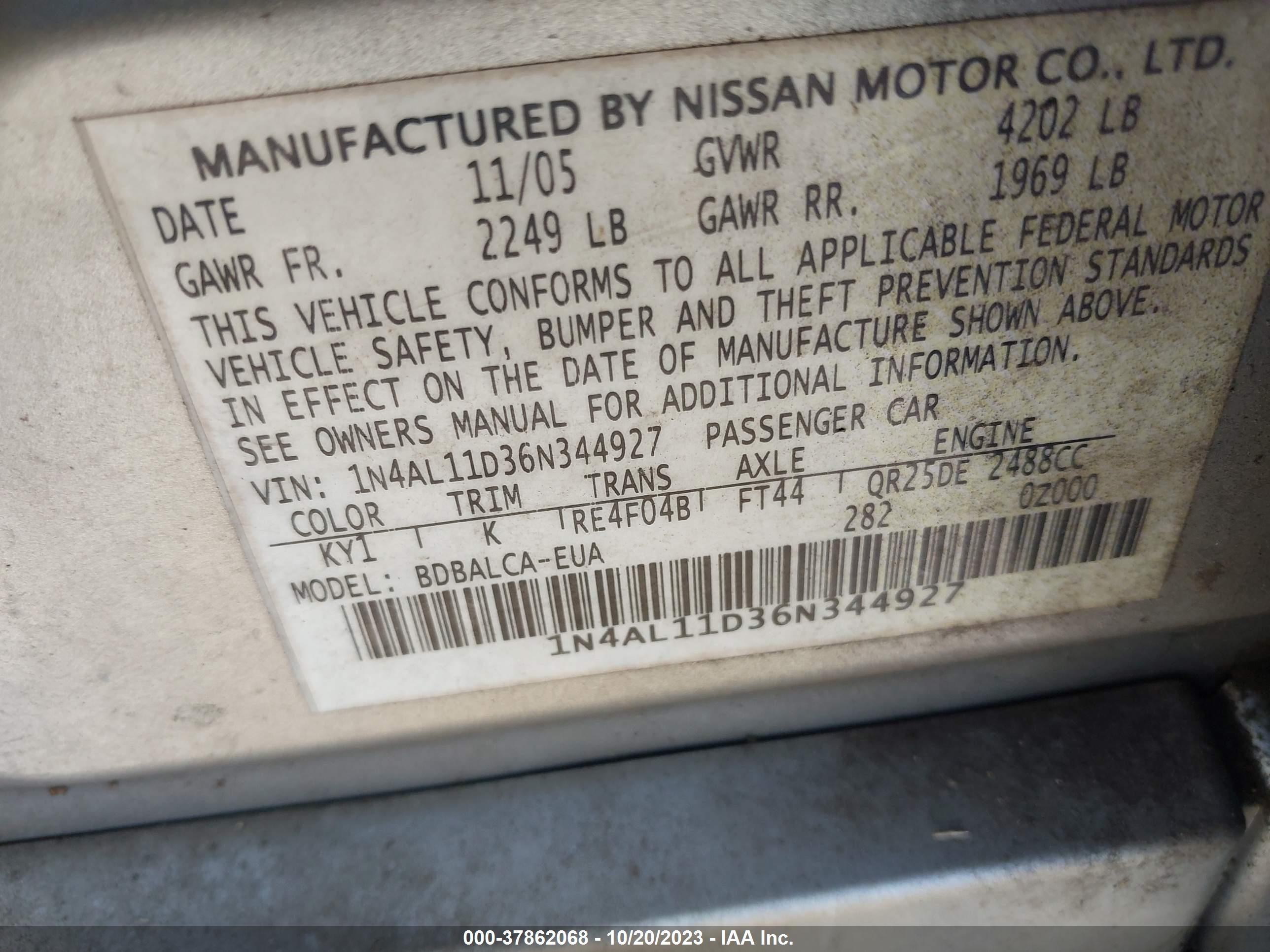 Photo 8 VIN: 1N4AL11D36N344927 - NISSAN ALTIMA 