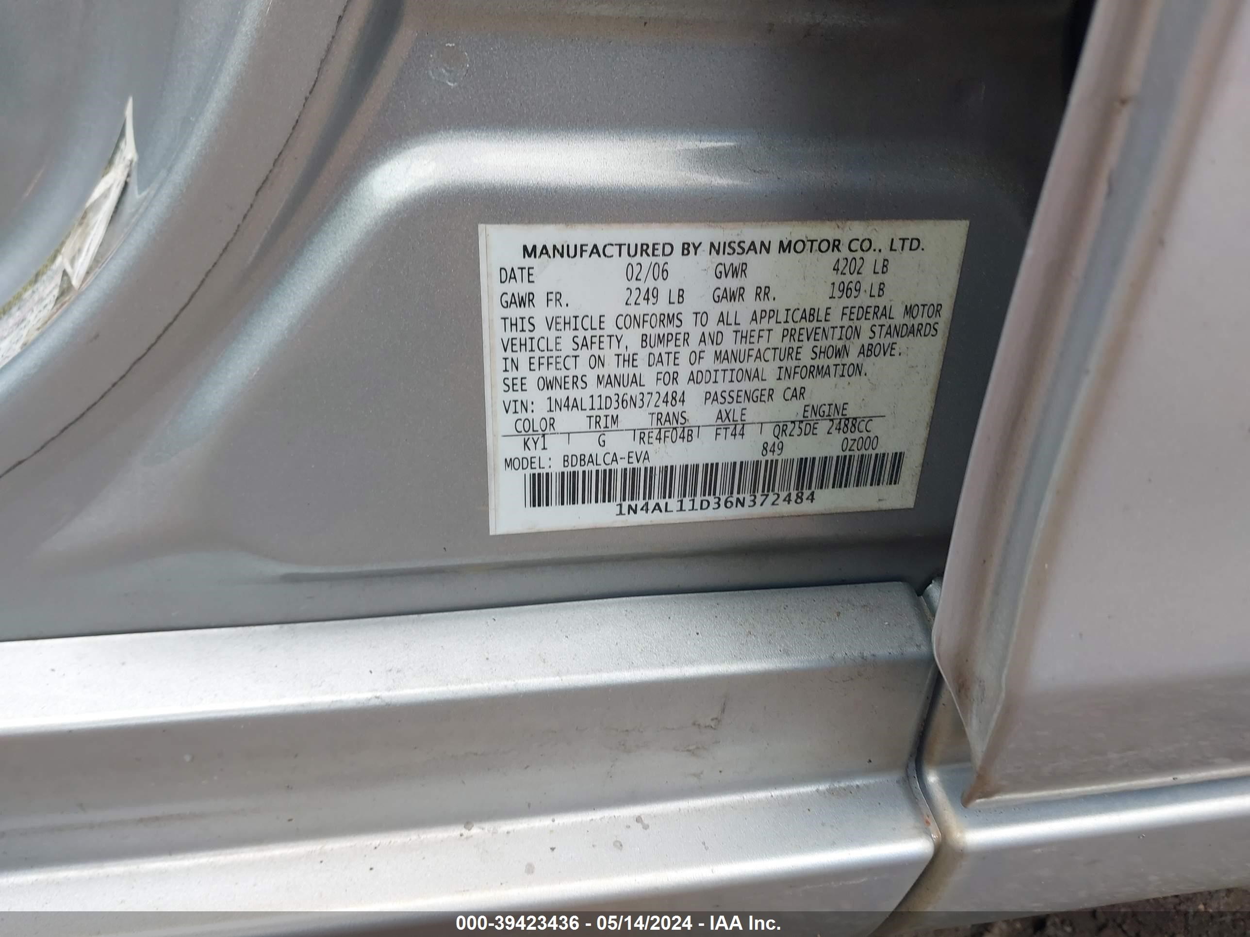 Photo 8 VIN: 1N4AL11D36N372484 - NISSAN ALTIMA 