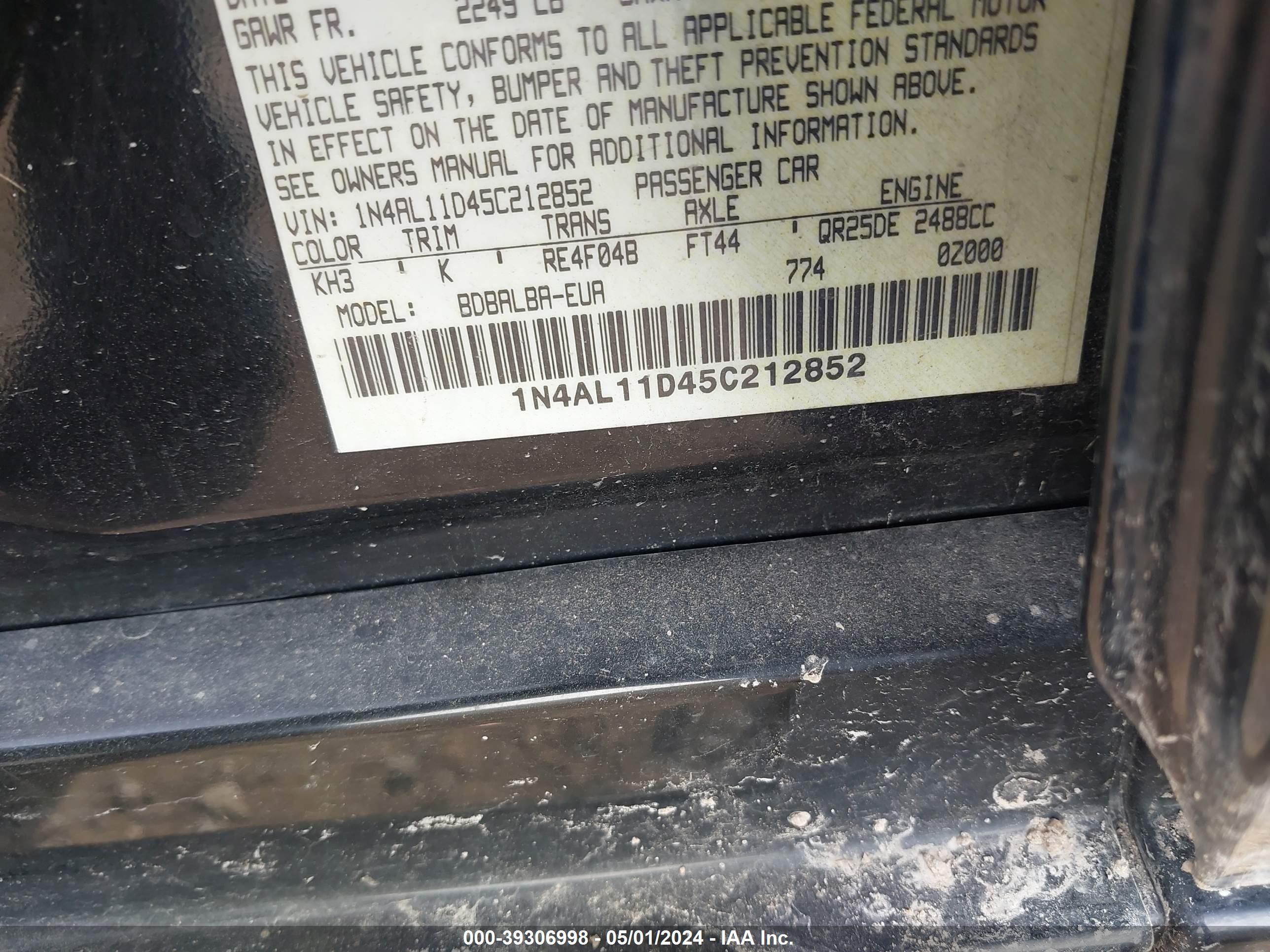 Photo 8 VIN: 1N4AL11D45C212852 - NISSAN ALTIMA 