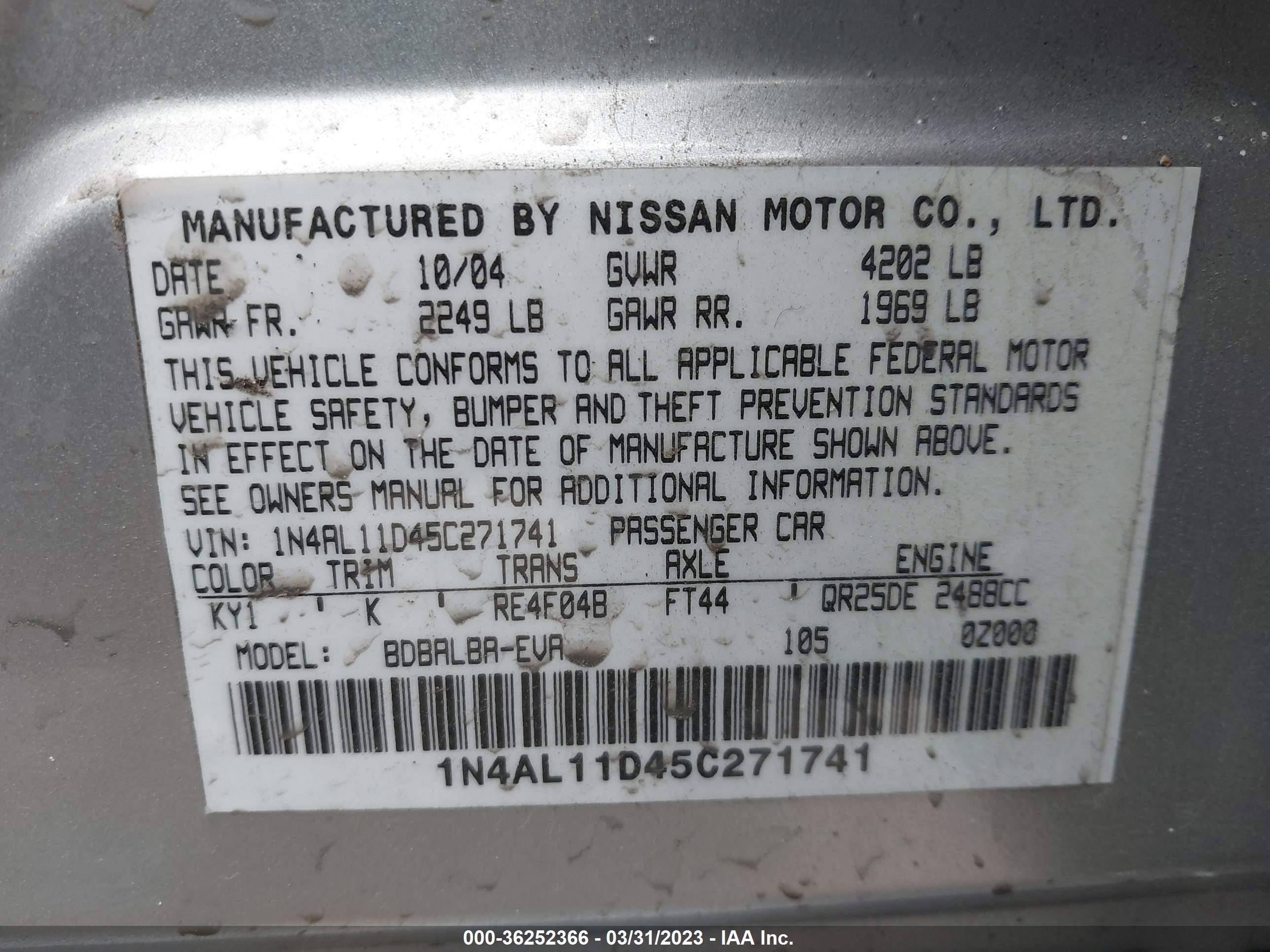 Photo 8 VIN: 1N4AL11D45C271741 - NISSAN ALTIMA 