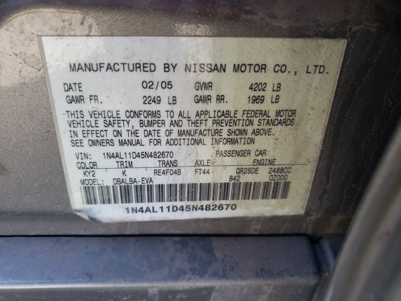 Photo 9 VIN: 1N4AL11D45N482670 - NISSAN ALTIMA 