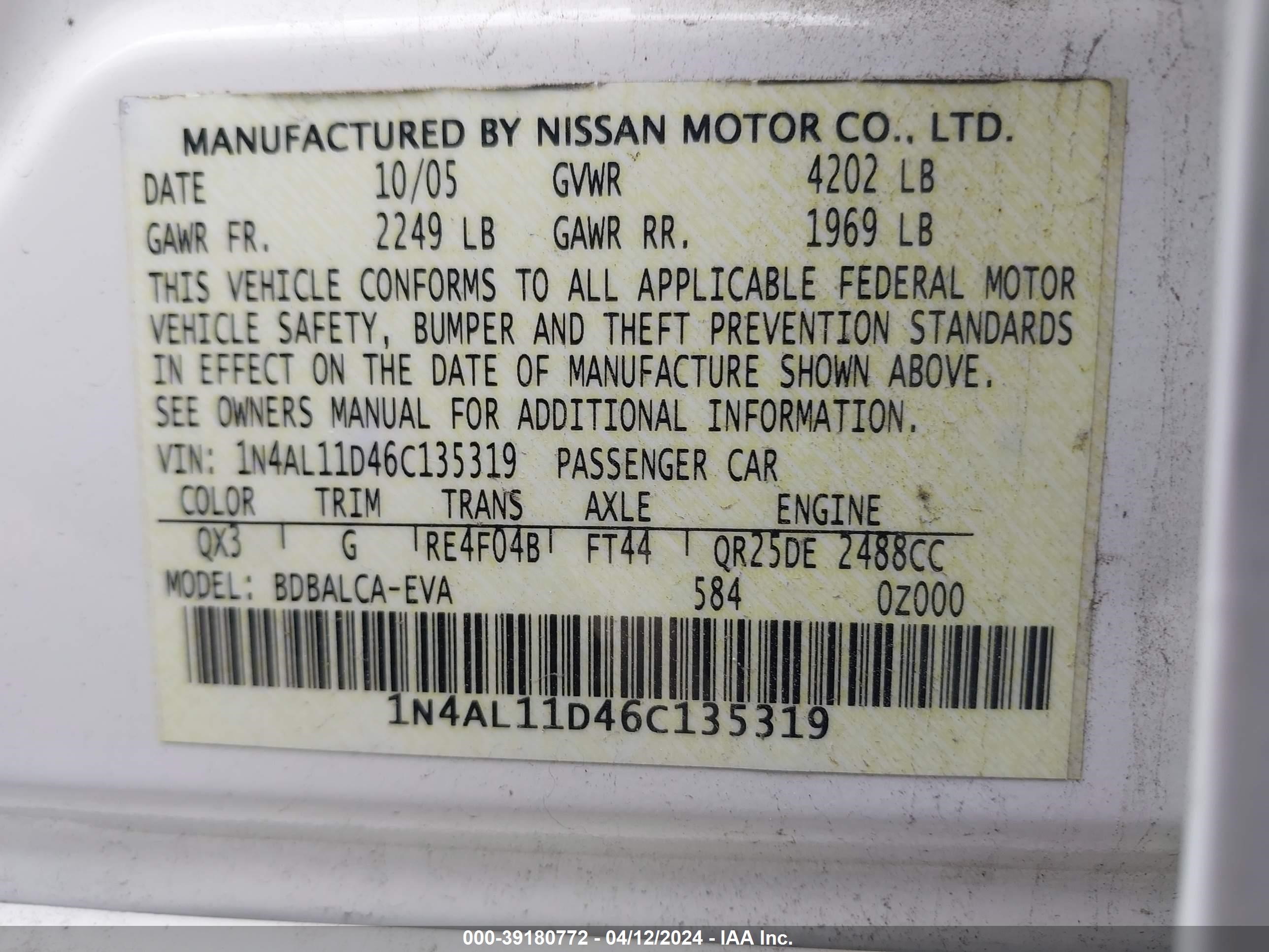 Photo 8 VIN: 1N4AL11D46C135319 - NISSAN ALTIMA 