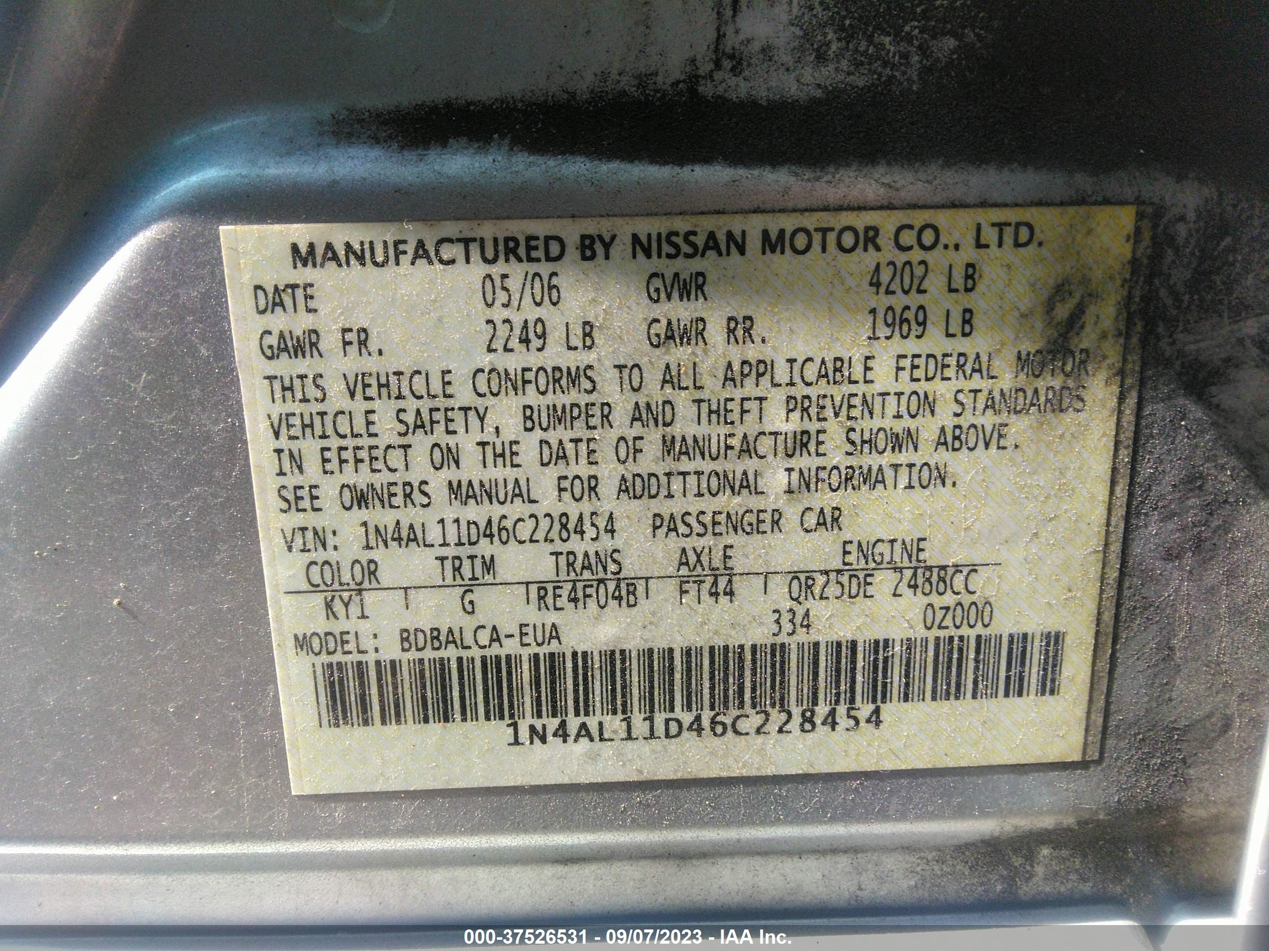 Photo 8 VIN: 1N4AL11D46C228454 - NISSAN ALTIMA 