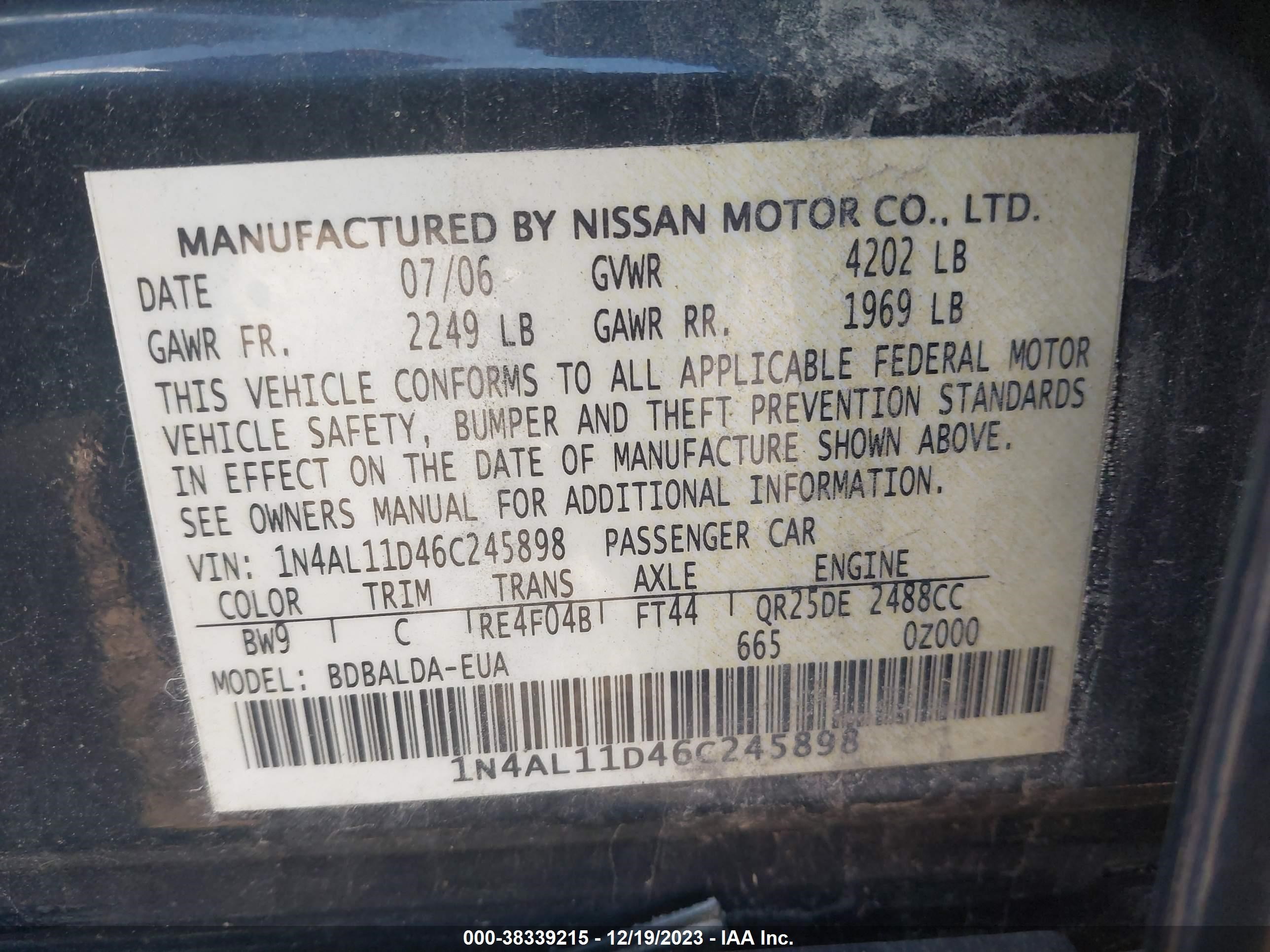 Photo 8 VIN: 1N4AL11D46C245898 - NISSAN ALTIMA 