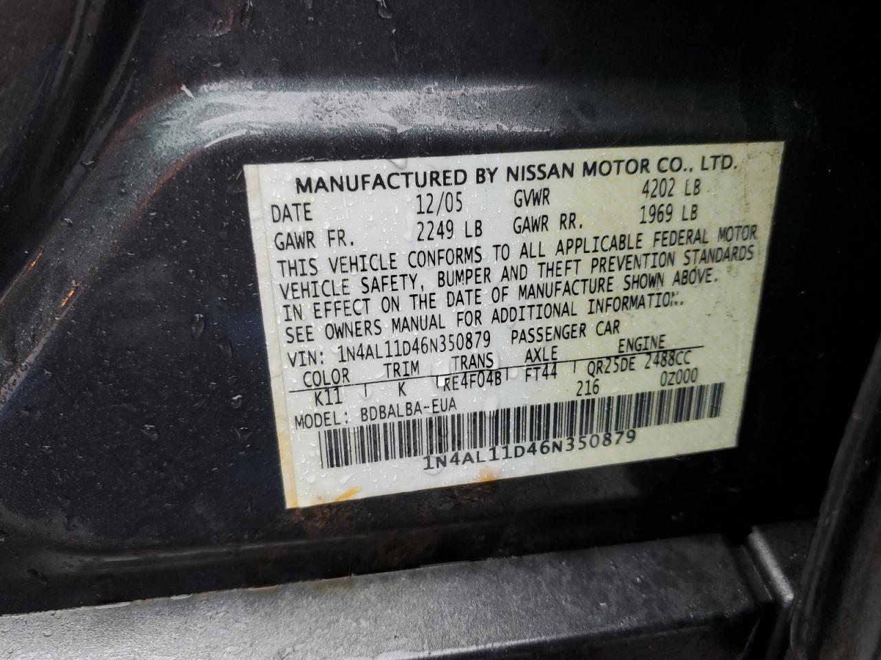 Photo 11 VIN: 1N4AL11D46N350879 - NISSAN ALTIMA 