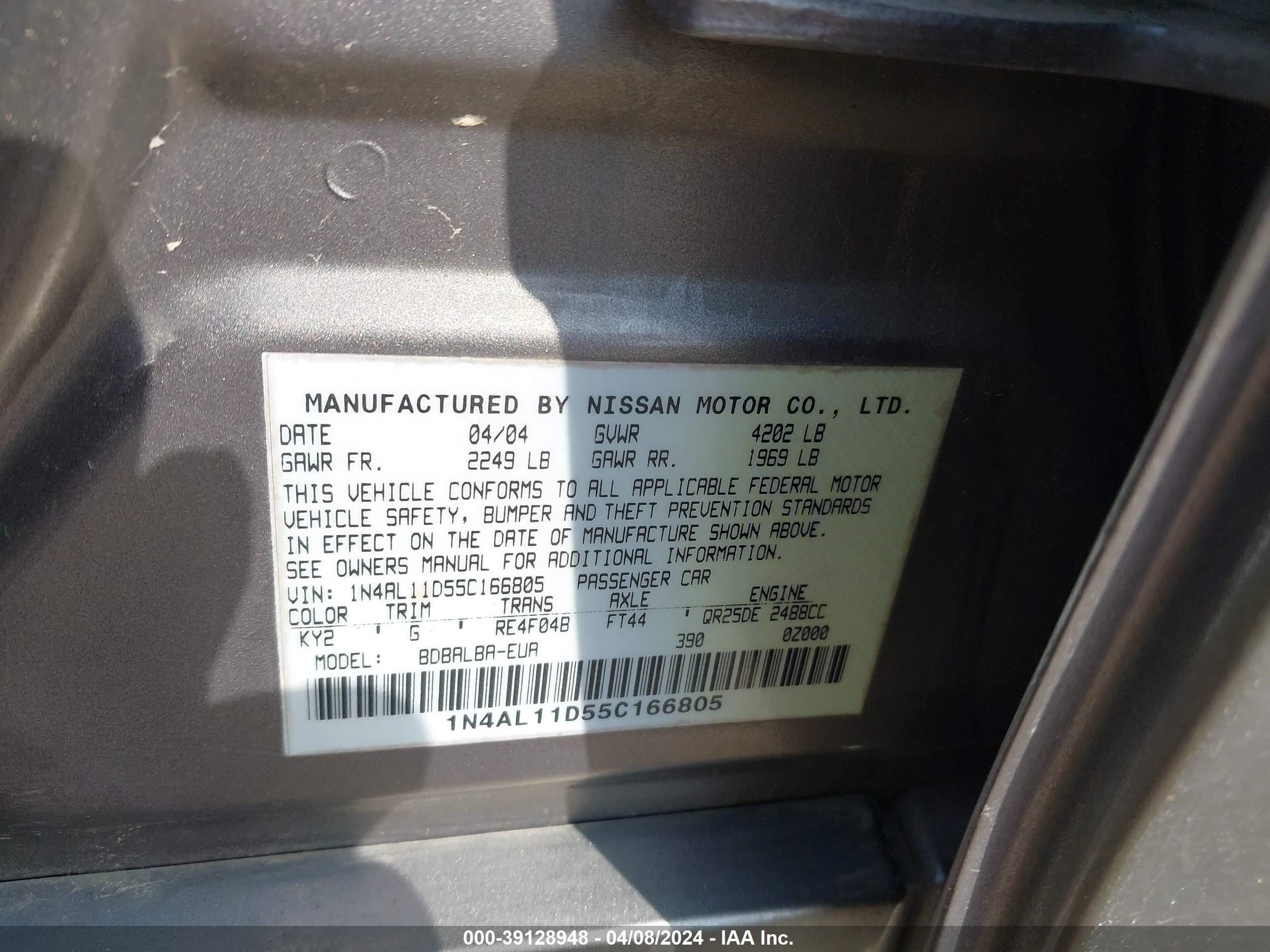 Photo 8 VIN: 1N4AL11D55C166805 - NISSAN ALTIMA 