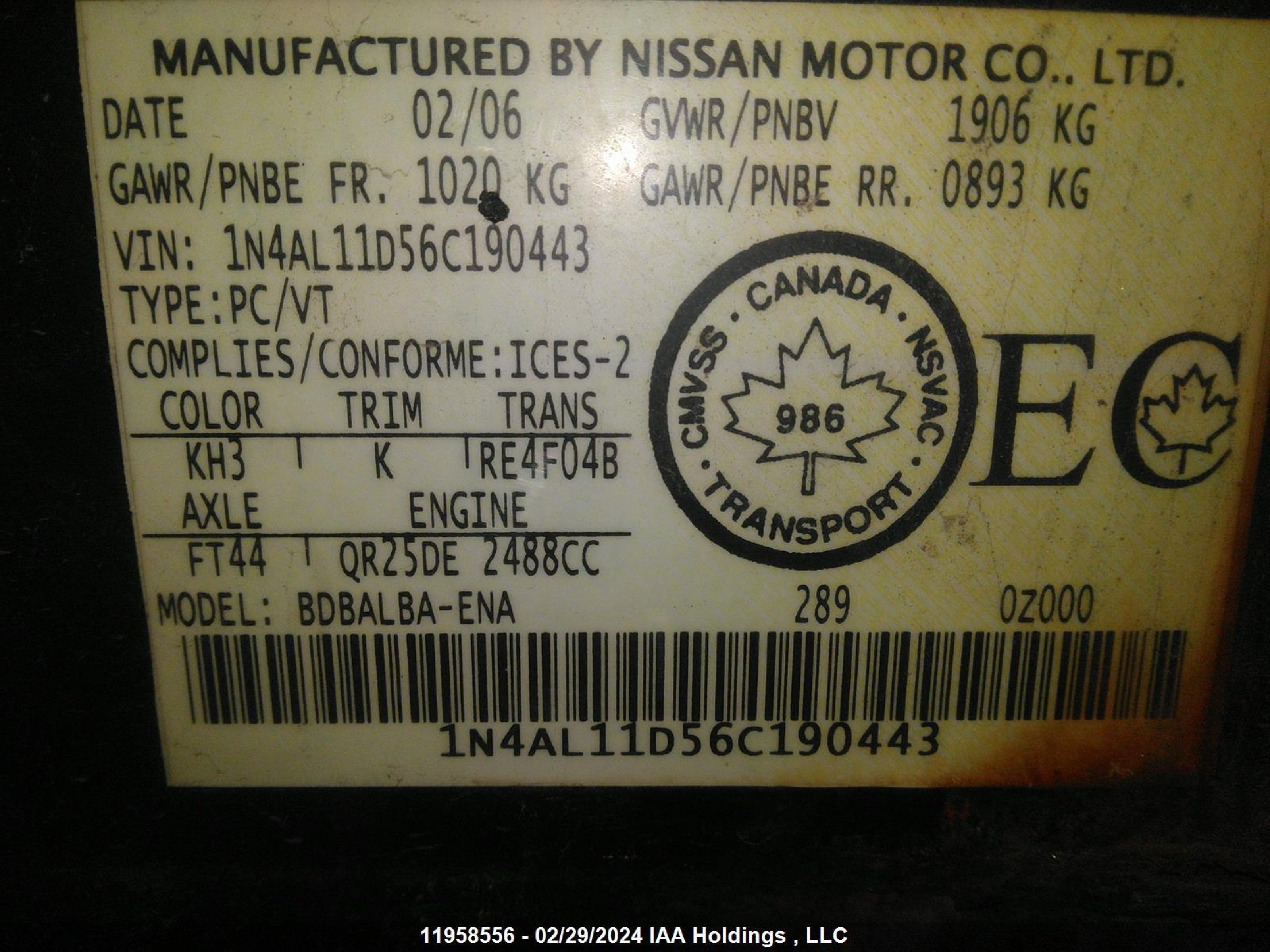 Photo 8 VIN: 1N4AL11D56C190443 - NISSAN ALTIMA 