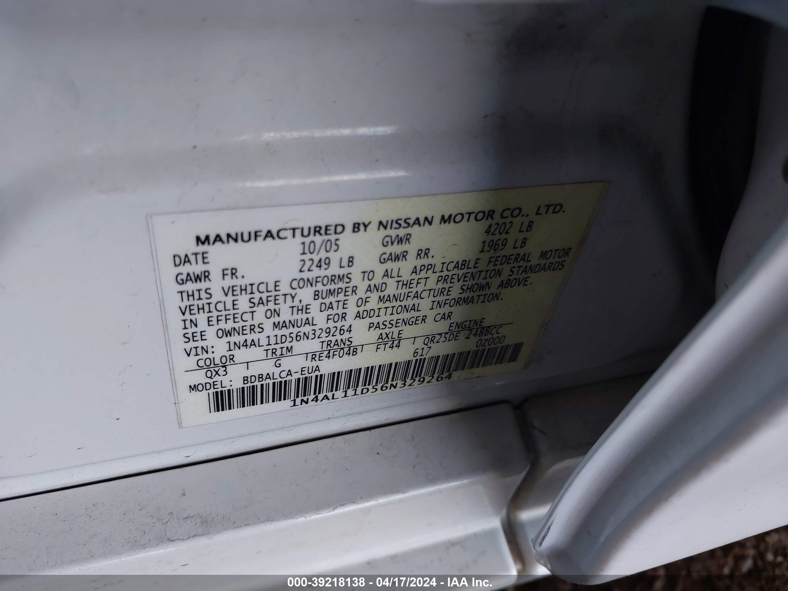 Photo 8 VIN: 1N4AL11D56N329264 - NISSAN ALTIMA 