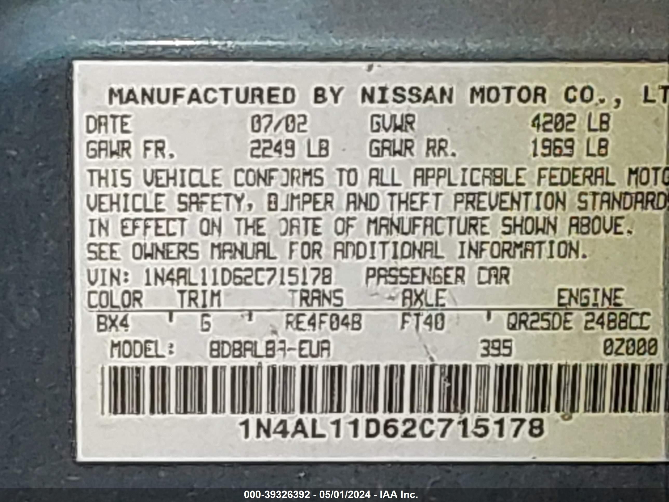 Photo 8 VIN: 1N4AL11D62C715178 - NISSAN ALTIMA 