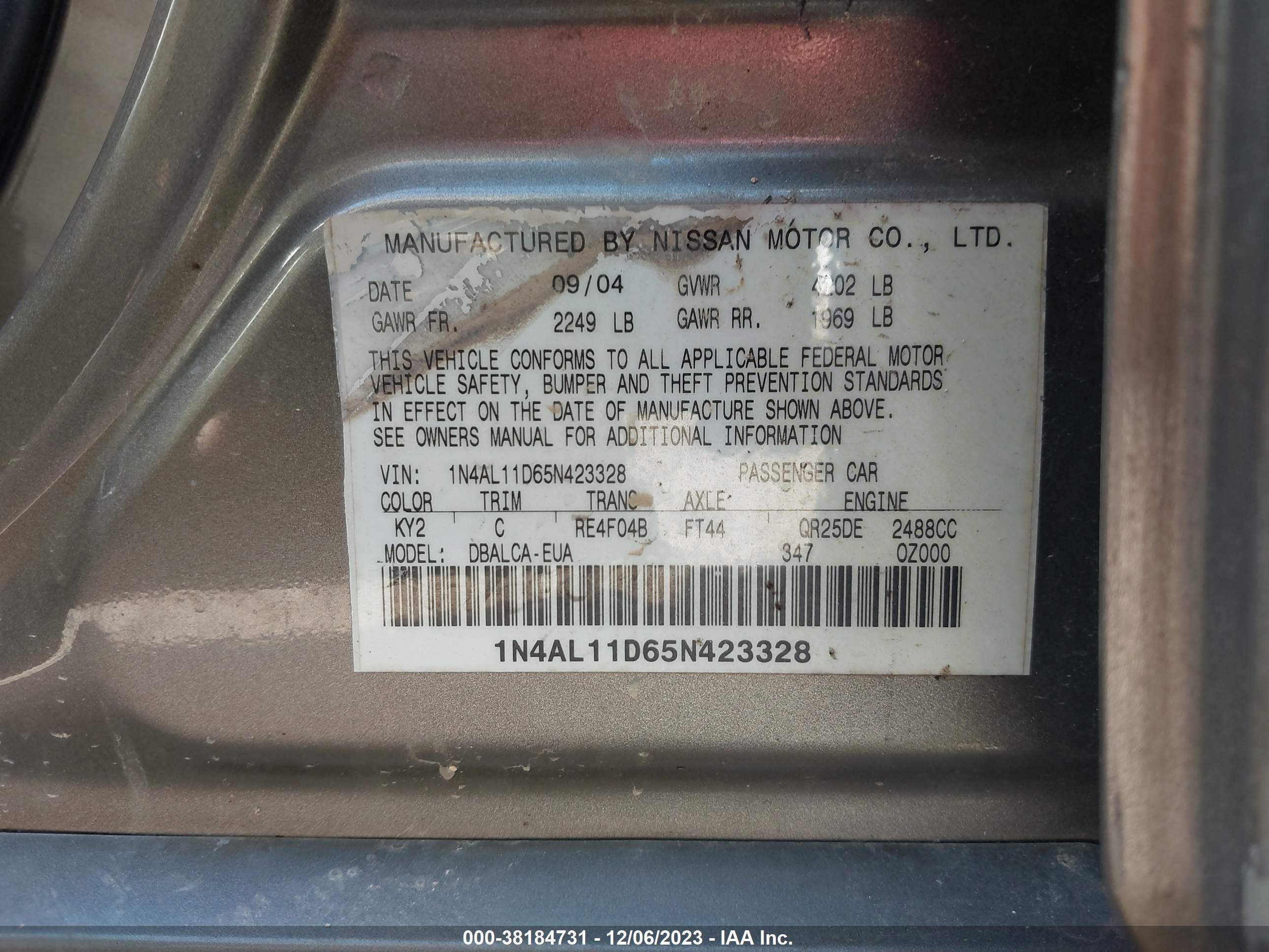 Photo 8 VIN: 1N4AL11D65N423328 - NISSAN ALTIMA 