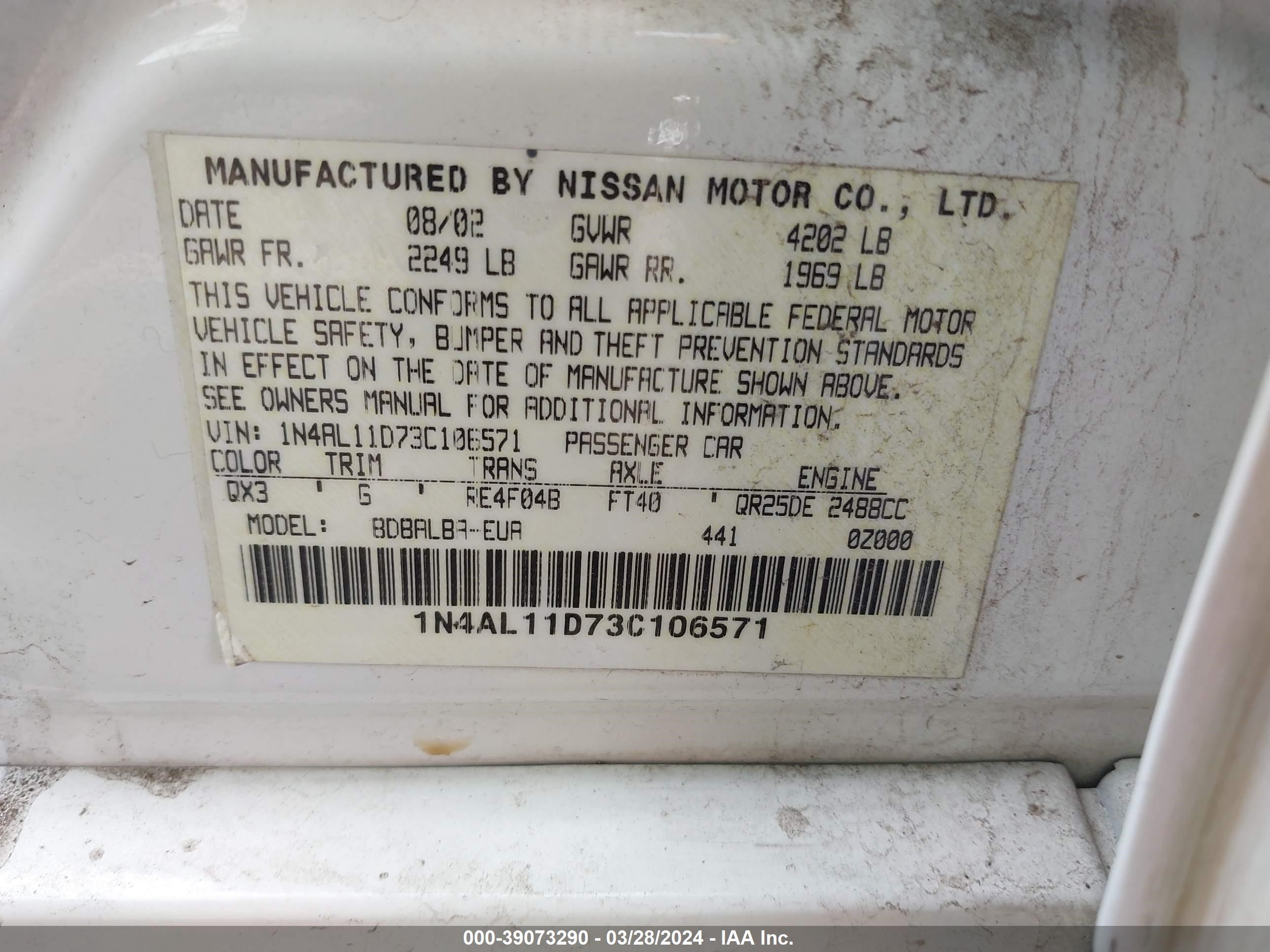 Photo 8 VIN: 1N4AL11D73C106571 - NISSAN ALTIMA 