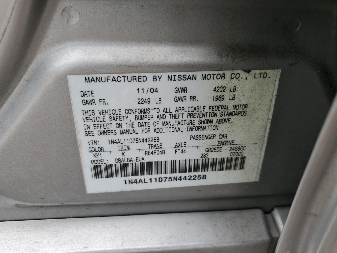 Photo 12 VIN: 1N4AL11D75N442258 - NISSAN ALTIMA 