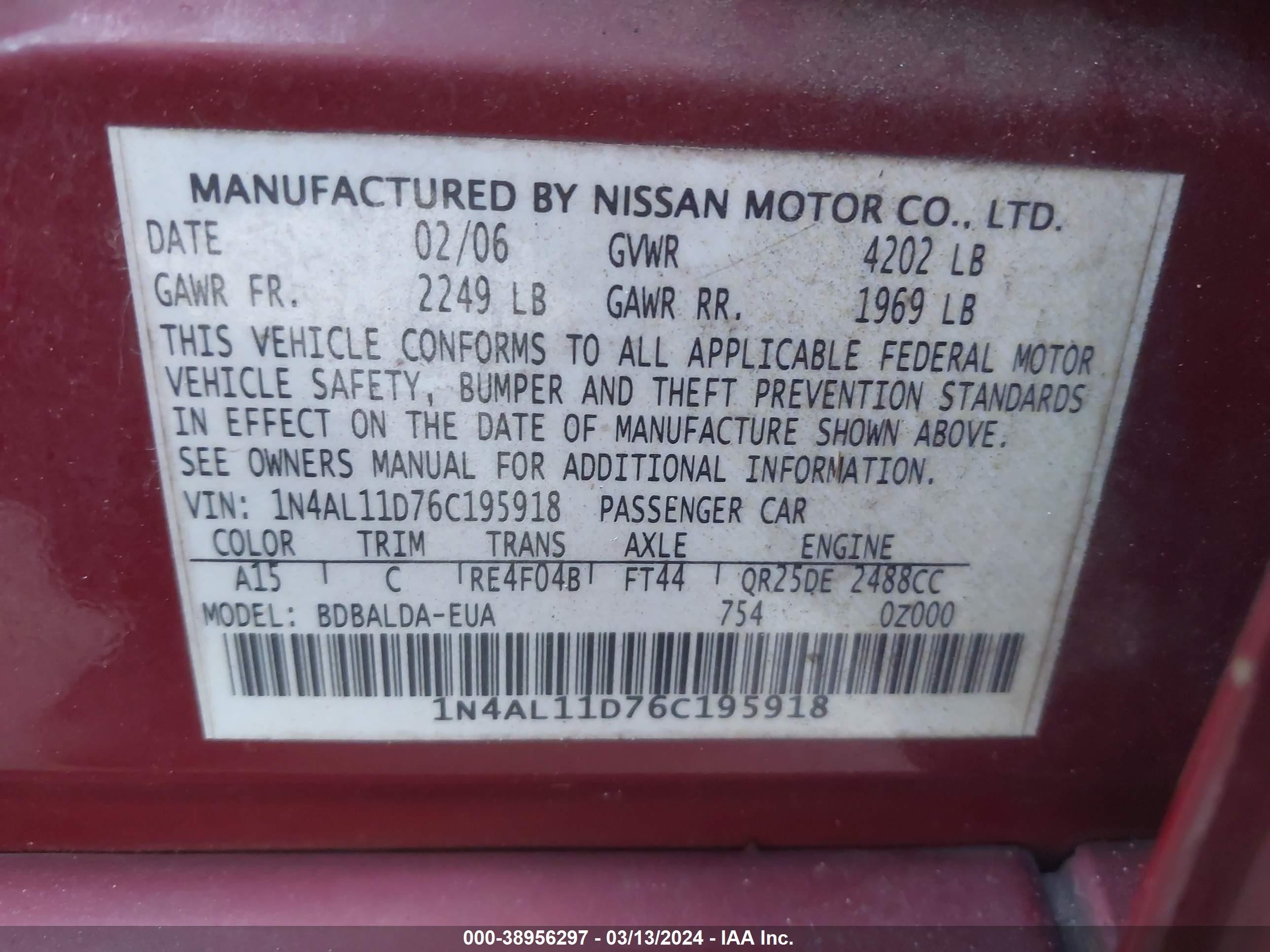 Photo 8 VIN: 1N4AL11D76C195918 - NISSAN ALTIMA 