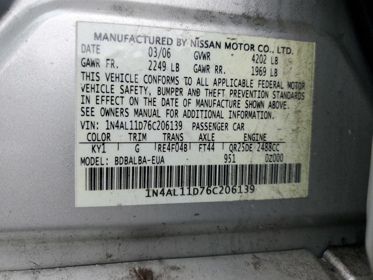 Photo 11 VIN: 1N4AL11D76C206139 - NISSAN ALTIMA 