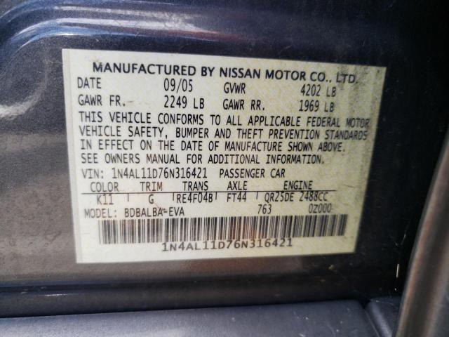 Photo 11 VIN: 1N4AL11D76N316421 - NISSAN ALTIMA S 