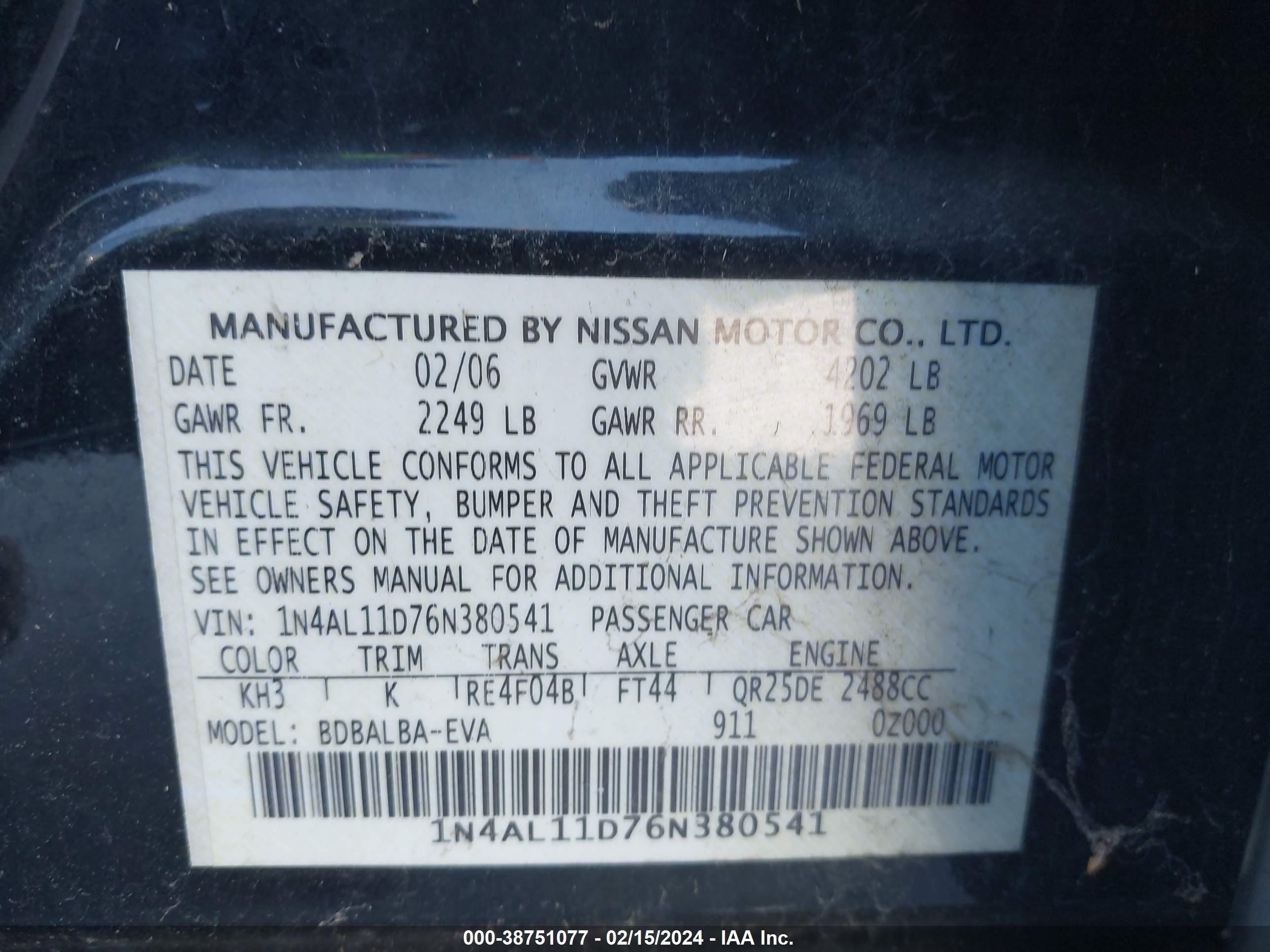 Photo 8 VIN: 1N4AL11D76N380541 - NISSAN ALTIMA 