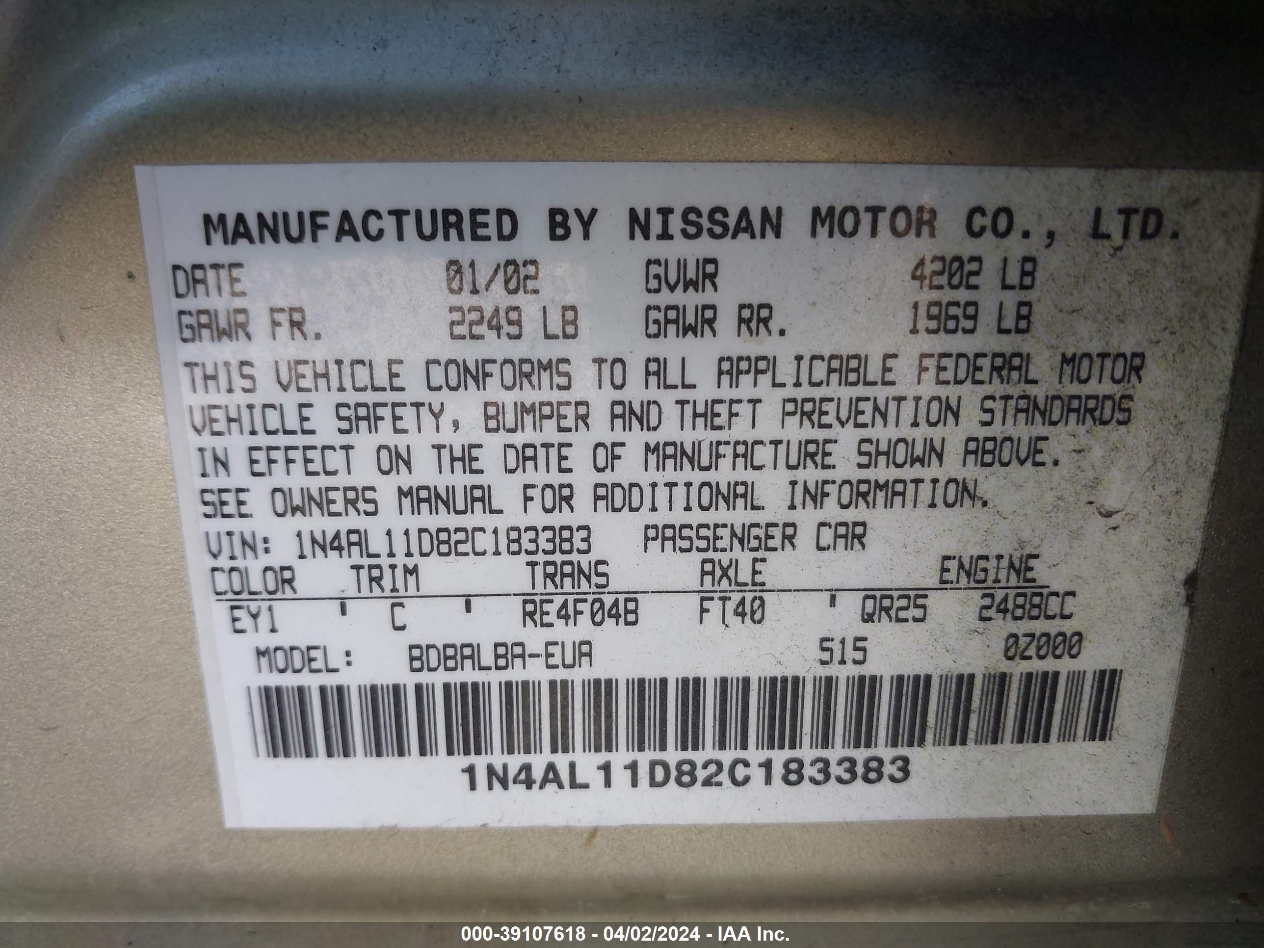 Photo 8 VIN: 1N4AL11D82C183383 - NISSAN ALTIMA 