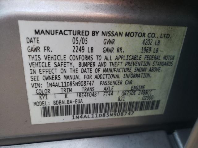 Photo 11 VIN: 1N4AL11D85N908747 - NISSAN ALTIMA S 