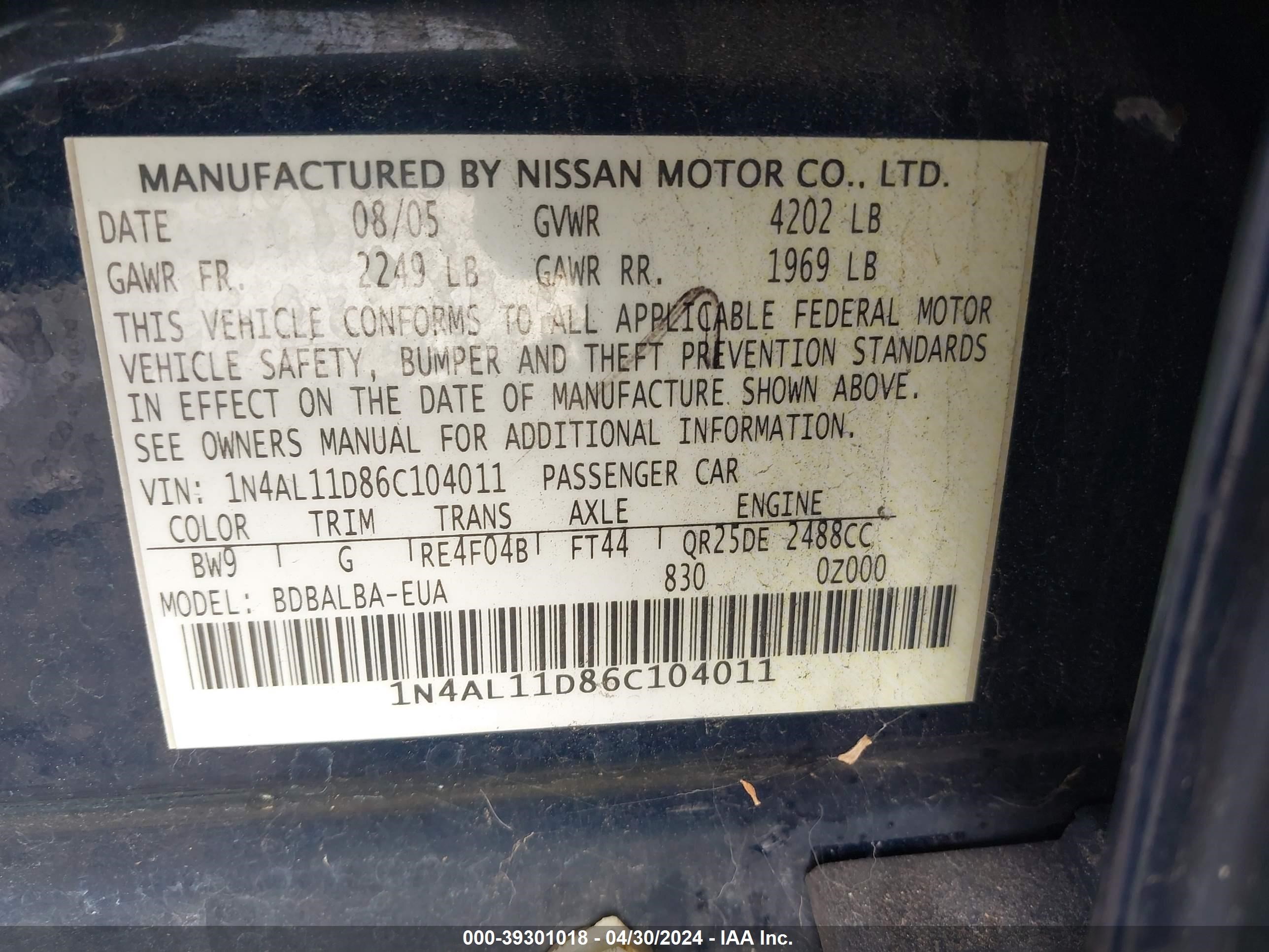 Photo 8 VIN: 1N4AL11D86C104011 - NISSAN ALTIMA 