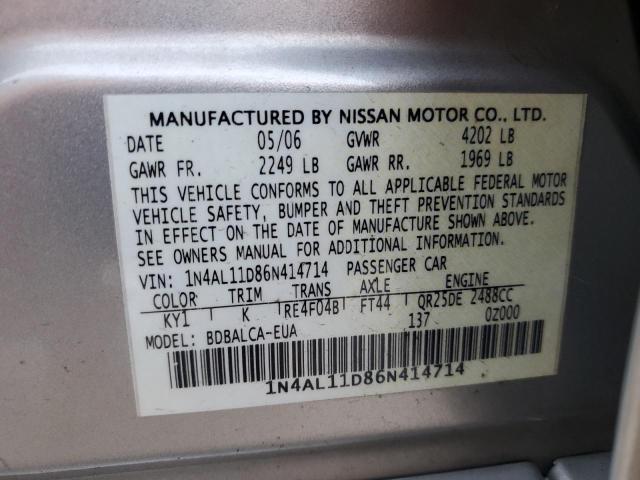 Photo 11 VIN: 1N4AL11D86N414714 - NISSAN ALTIMA S 