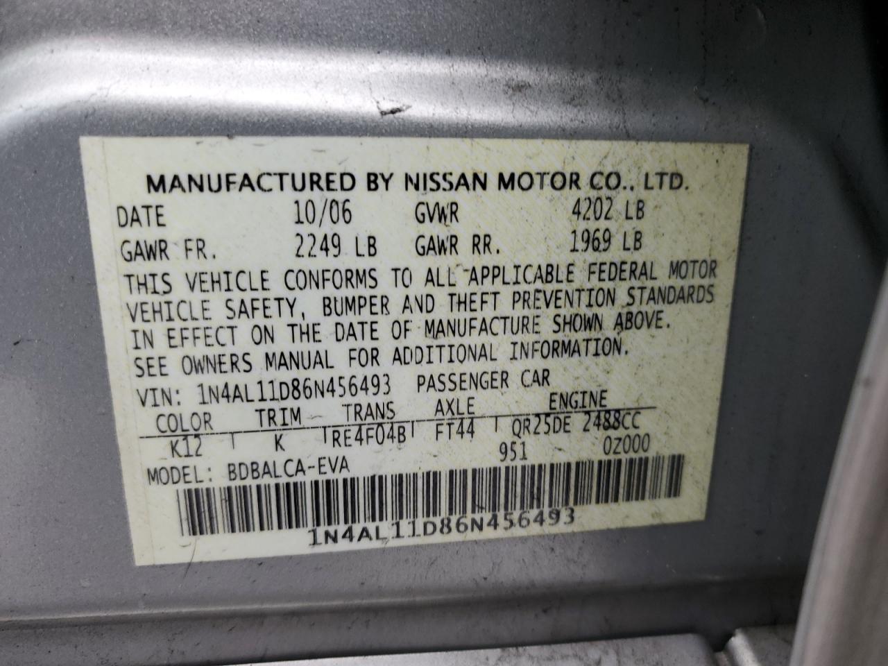 Photo 11 VIN: 1N4AL11D86N456493 - NISSAN ALTIMA 