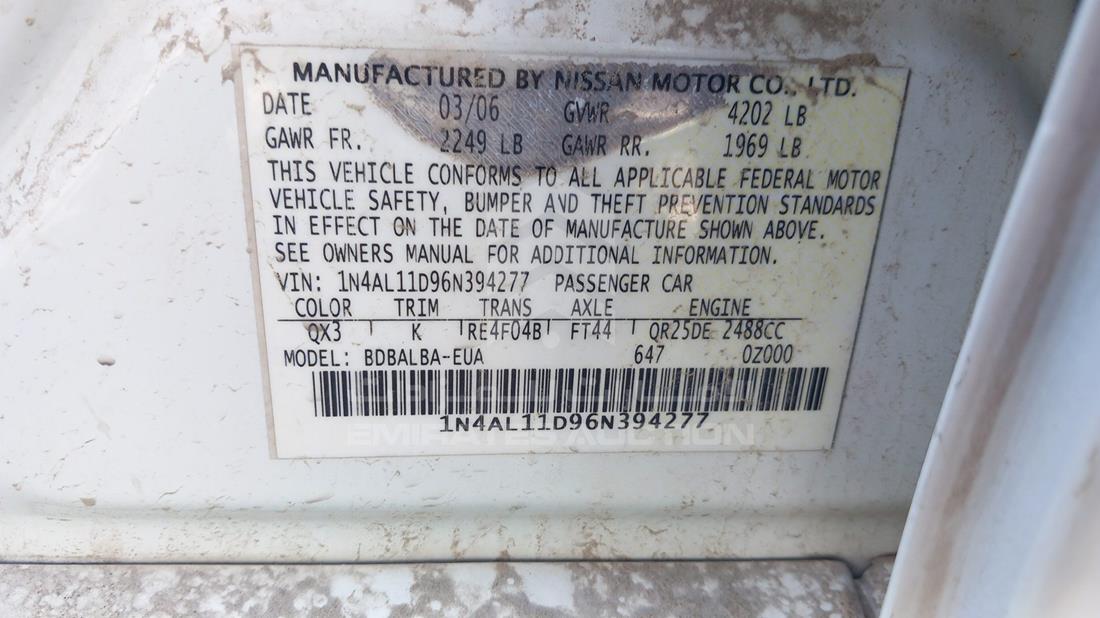 Photo 2 VIN: 1N4AL11D96N394277 - NISSAN ALTIMA 