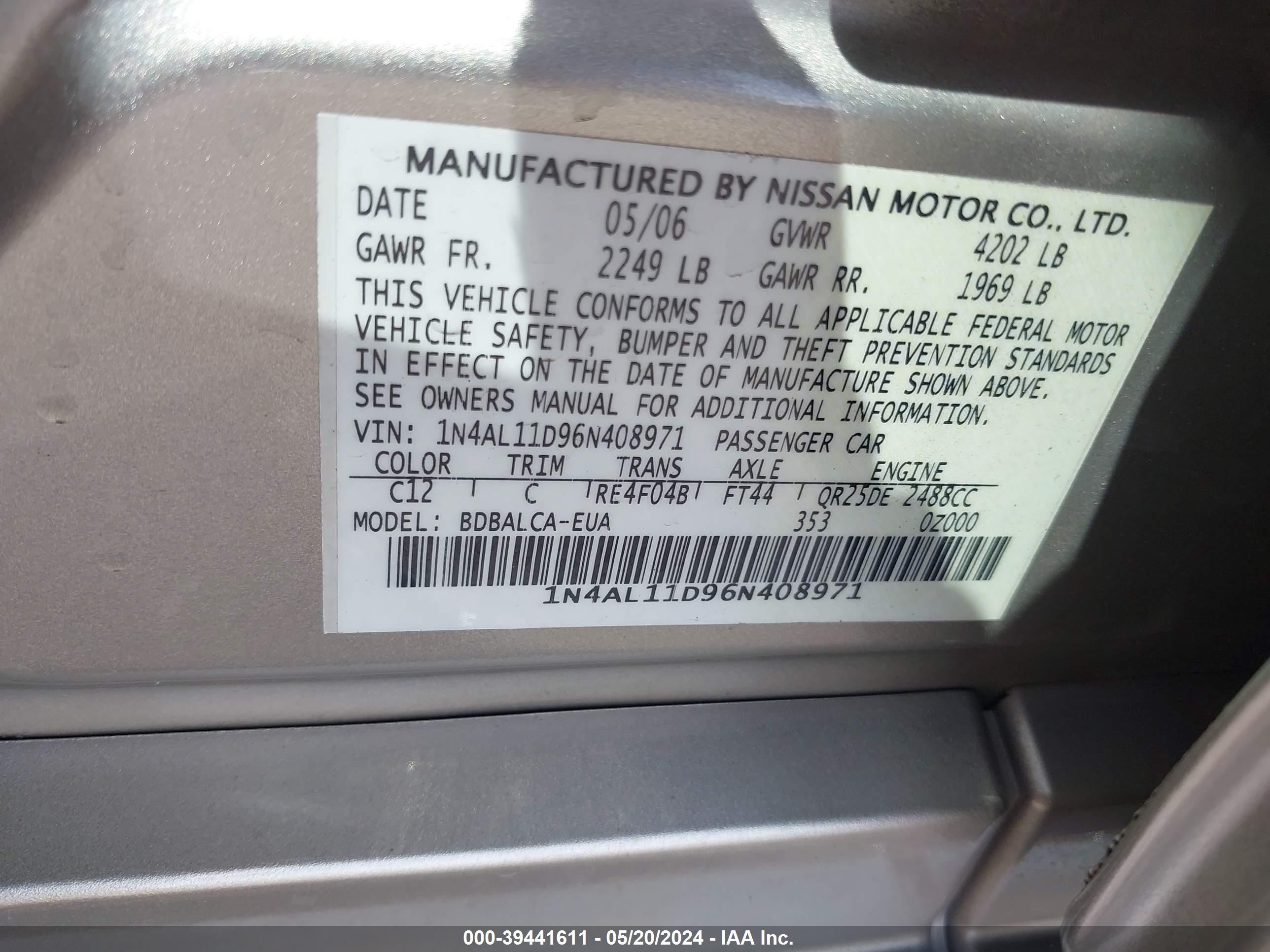 Photo 8 VIN: 1N4AL11D96N408971 - NISSAN ALTIMA 