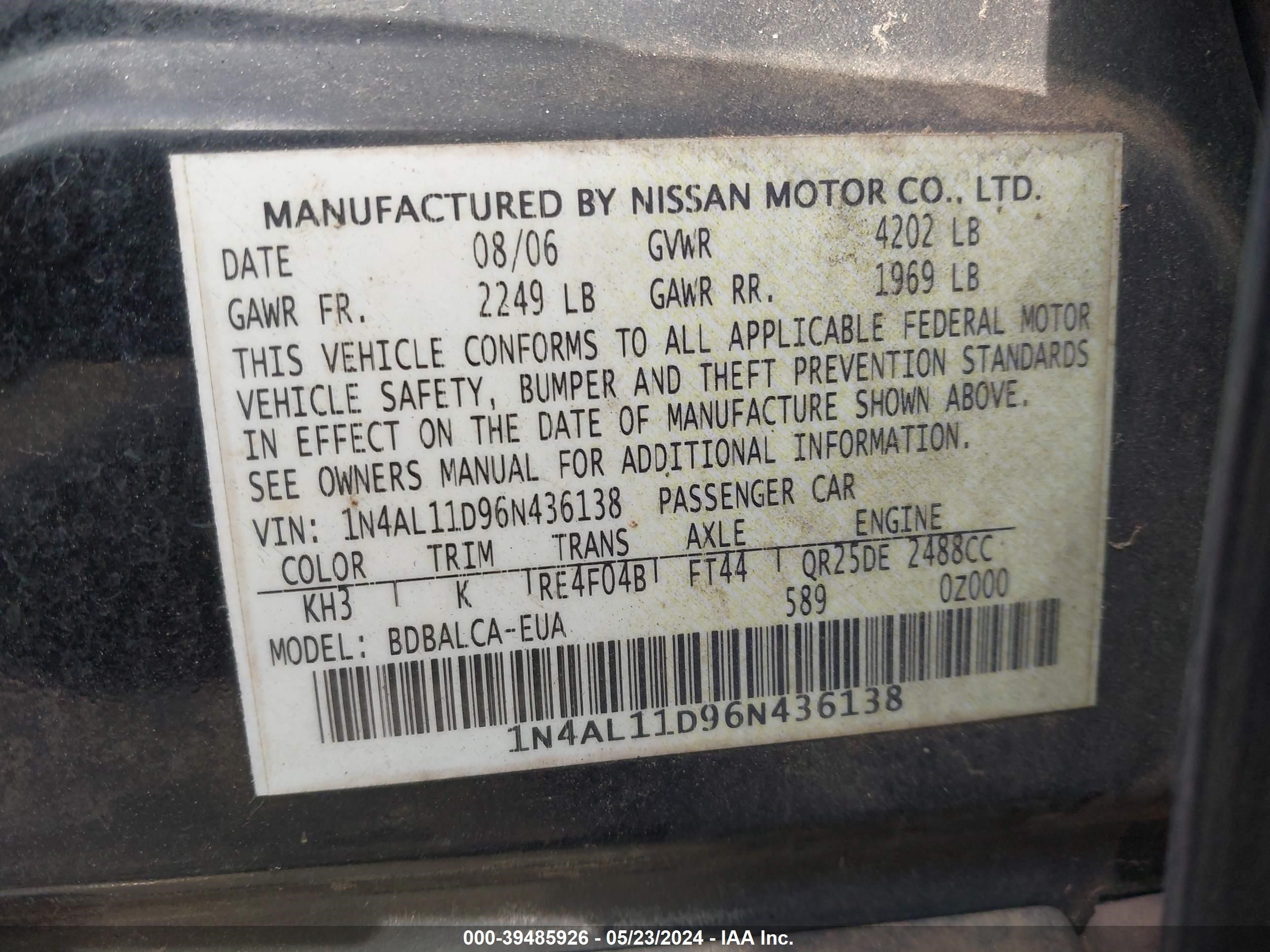 Photo 8 VIN: 1N4AL11D96N436138 - NISSAN ALTIMA 