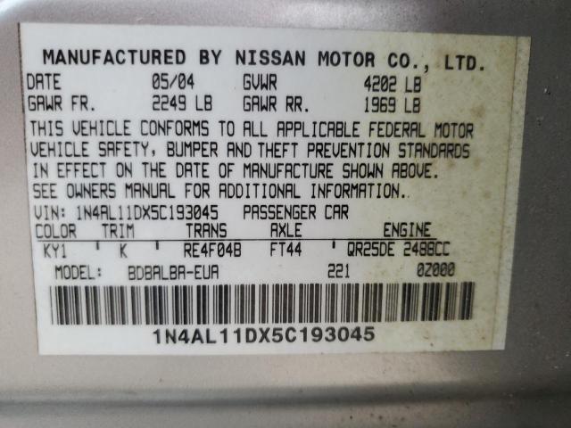 Photo 11 VIN: 1N4AL11DX5C193045 - NISSAN ALTIMA S 