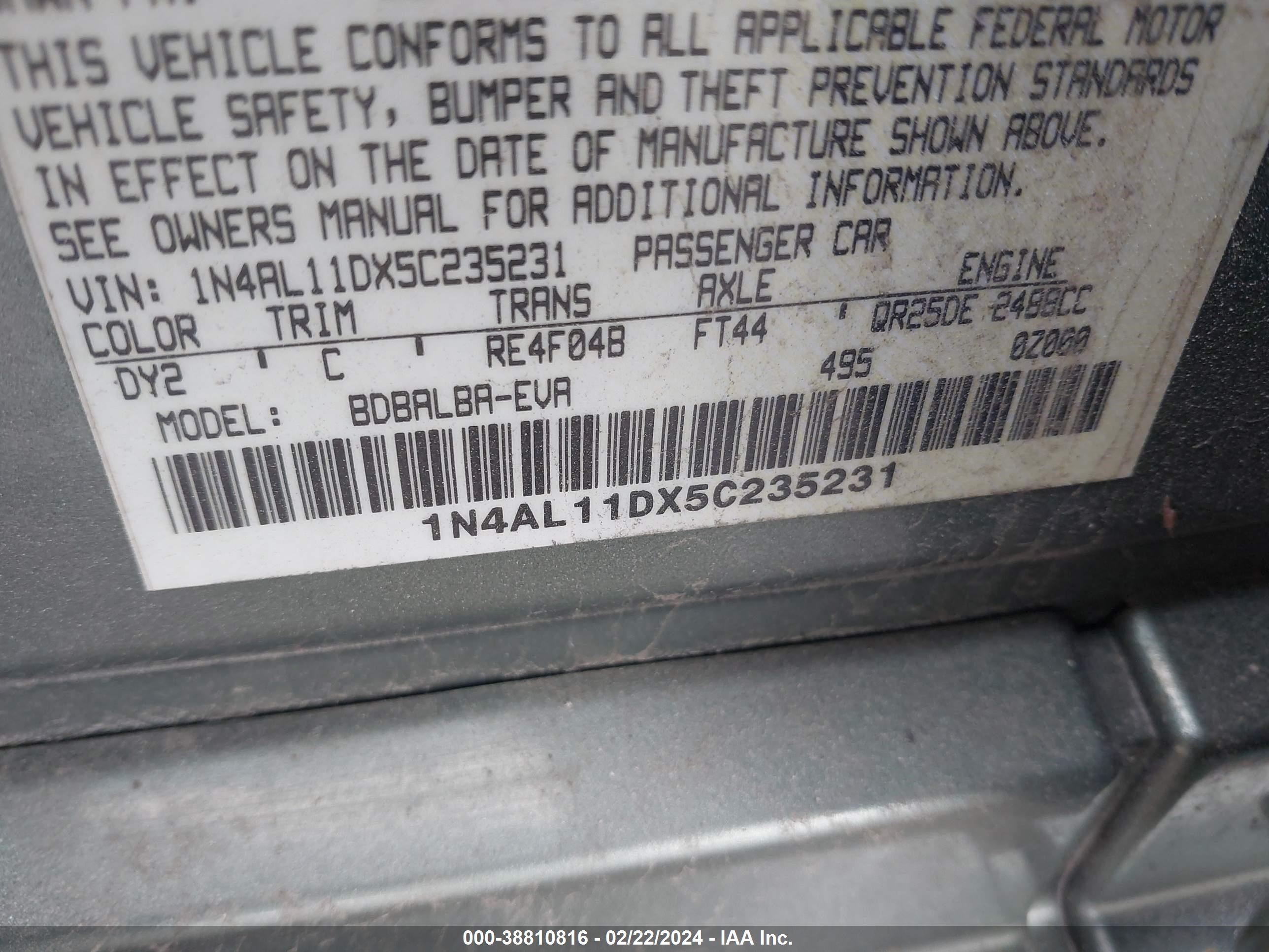 Photo 8 VIN: 1N4AL11DX5C235231 - NISSAN ALTIMA 