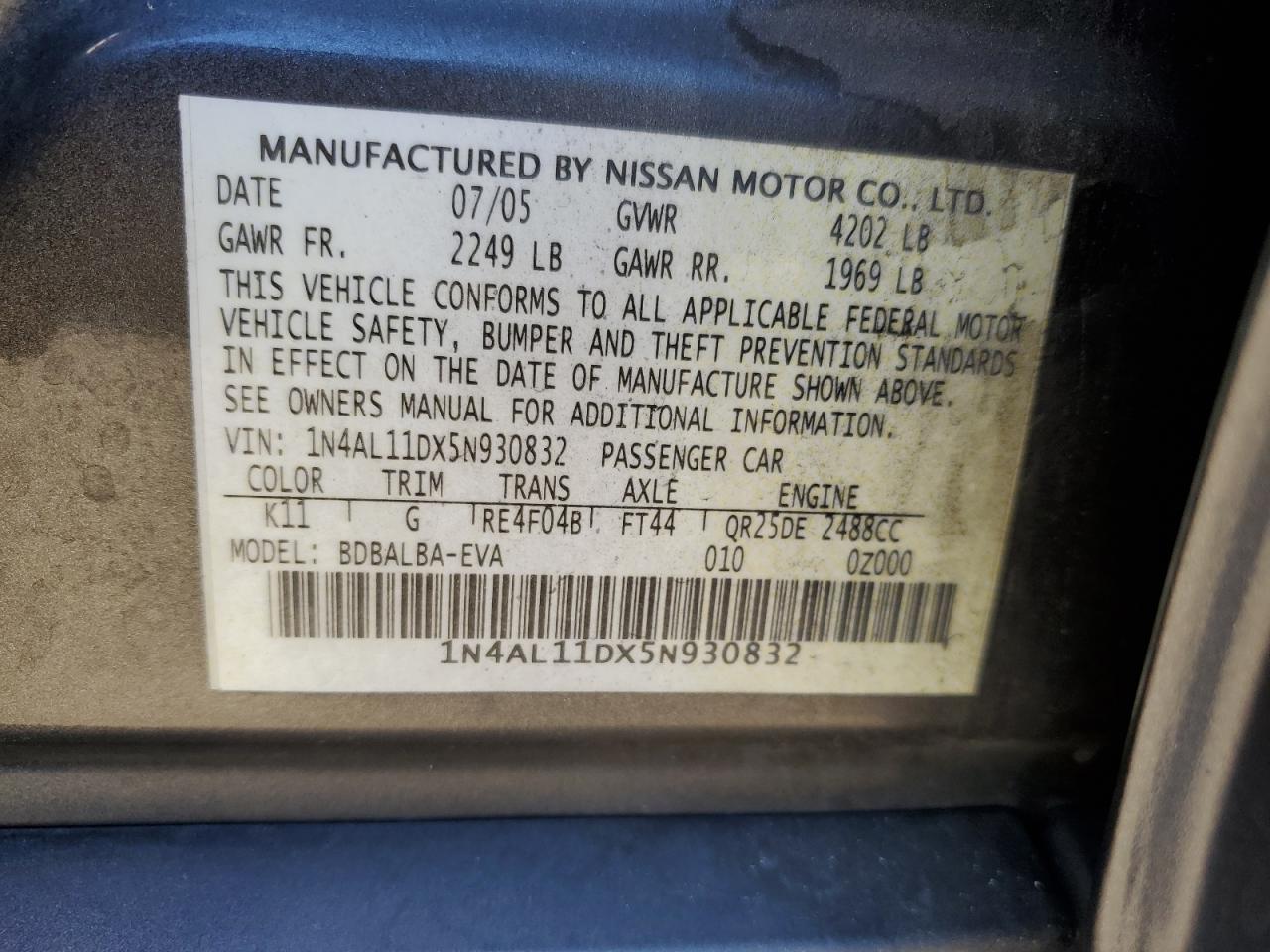 Photo 11 VIN: 1N4AL11DX5N930832 - NISSAN ALTIMA 