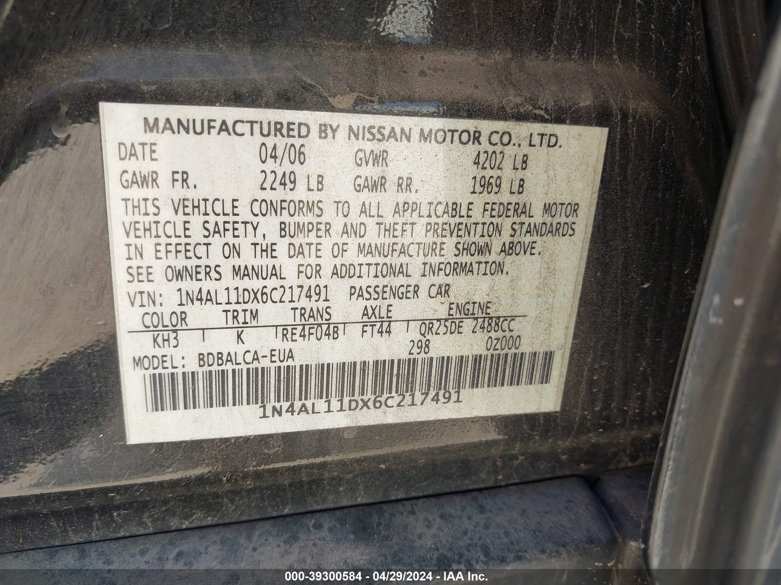 Photo 9 VIN: 1N4AL11DX6C217491 - NISSAN ALTIMA 