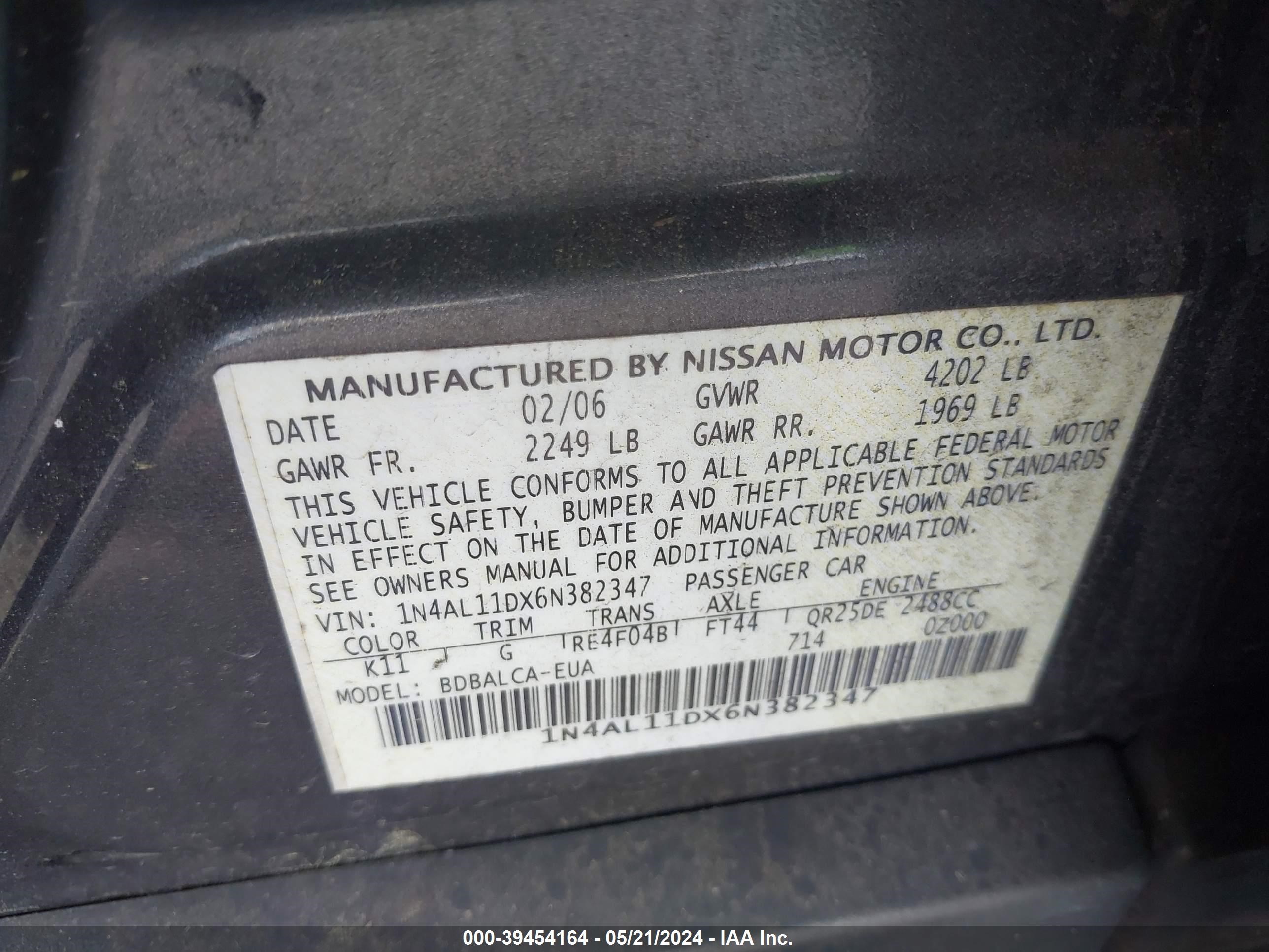 Photo 8 VIN: 1N4AL11DX6N382347 - NISSAN ALTIMA 