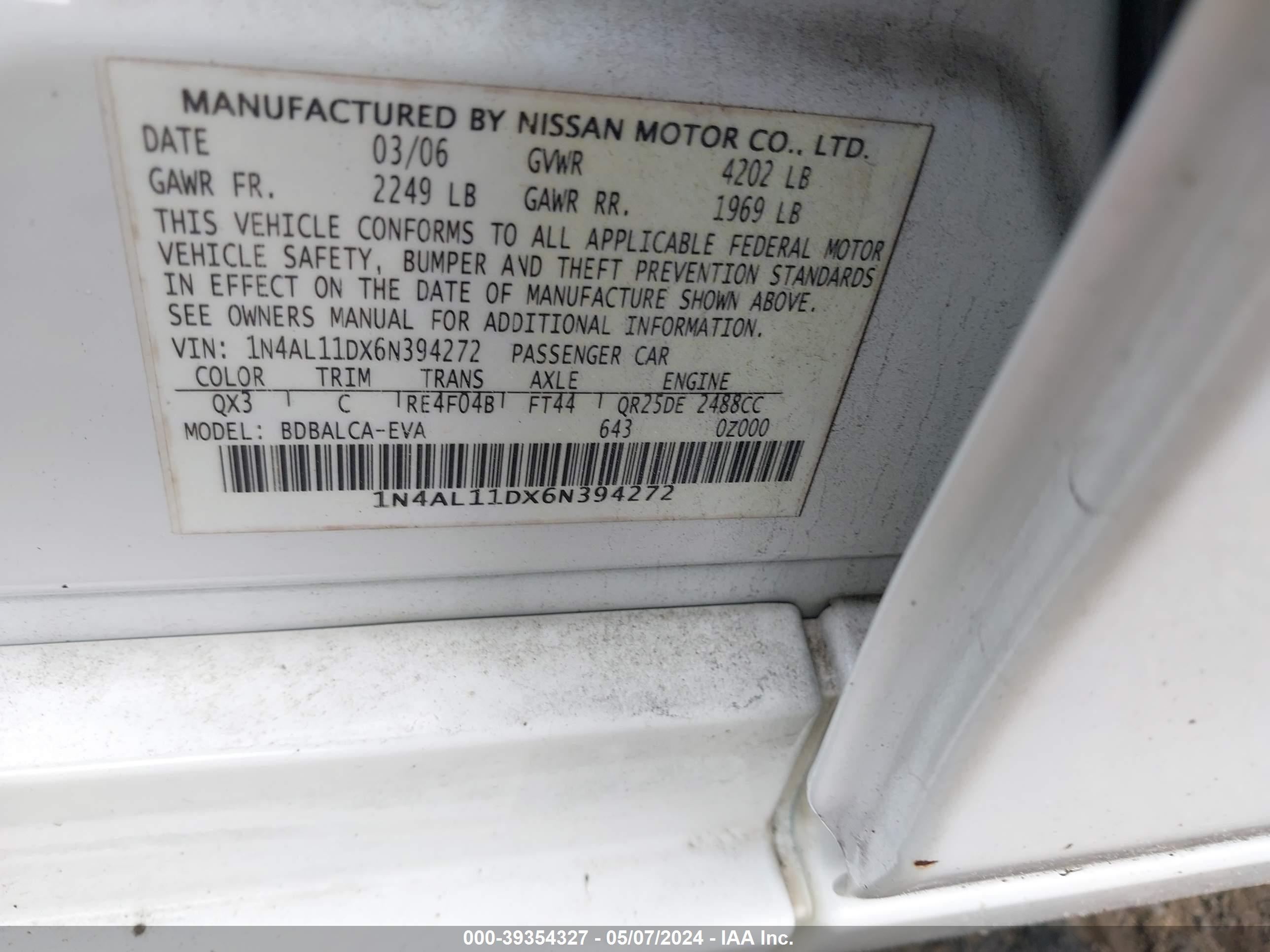 Photo 8 VIN: 1N4AL11DX6N394272 - NISSAN ALTIMA 