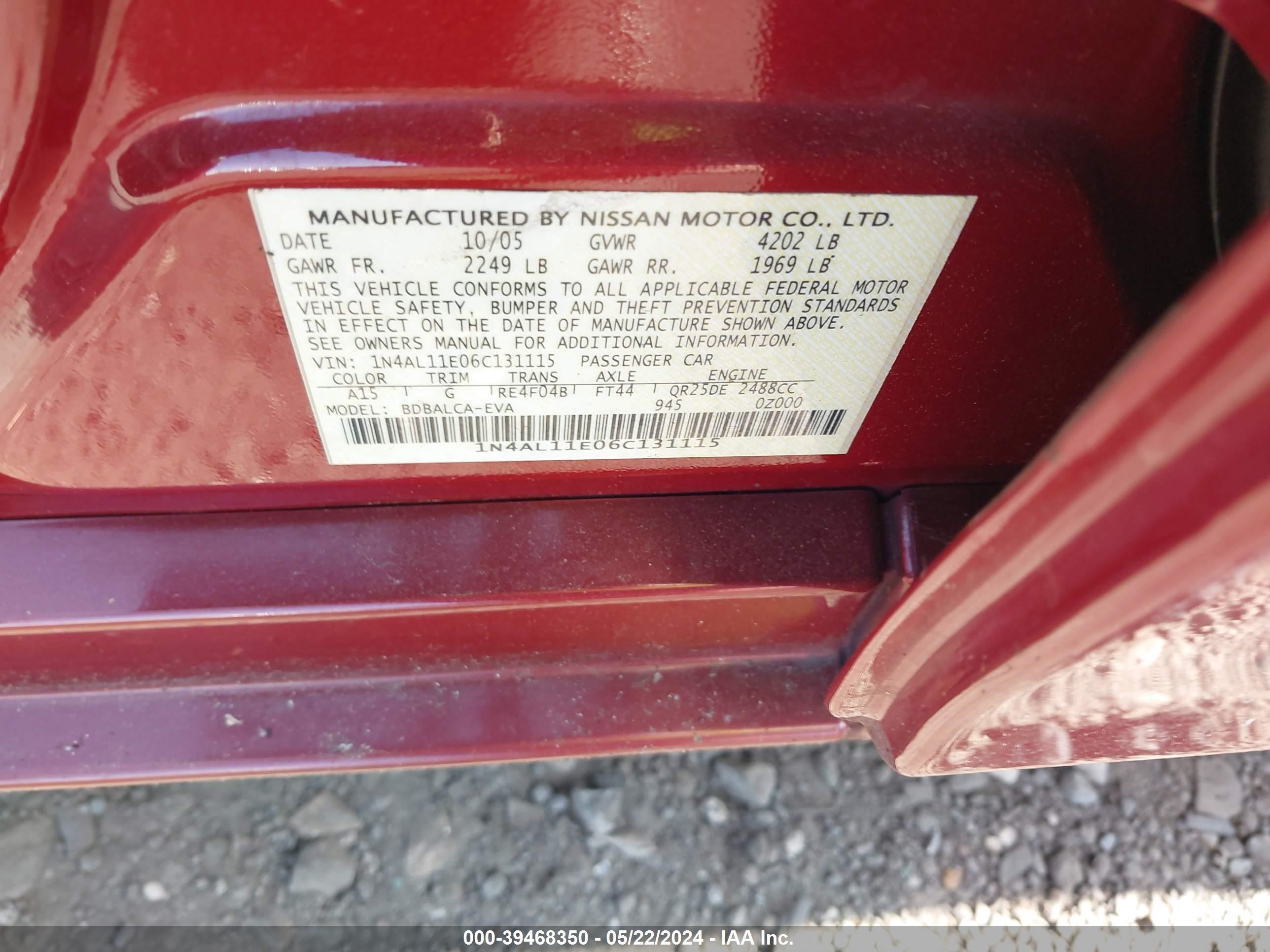 Photo 8 VIN: 1N4AL11E06C131115 - NISSAN ALTIMA 