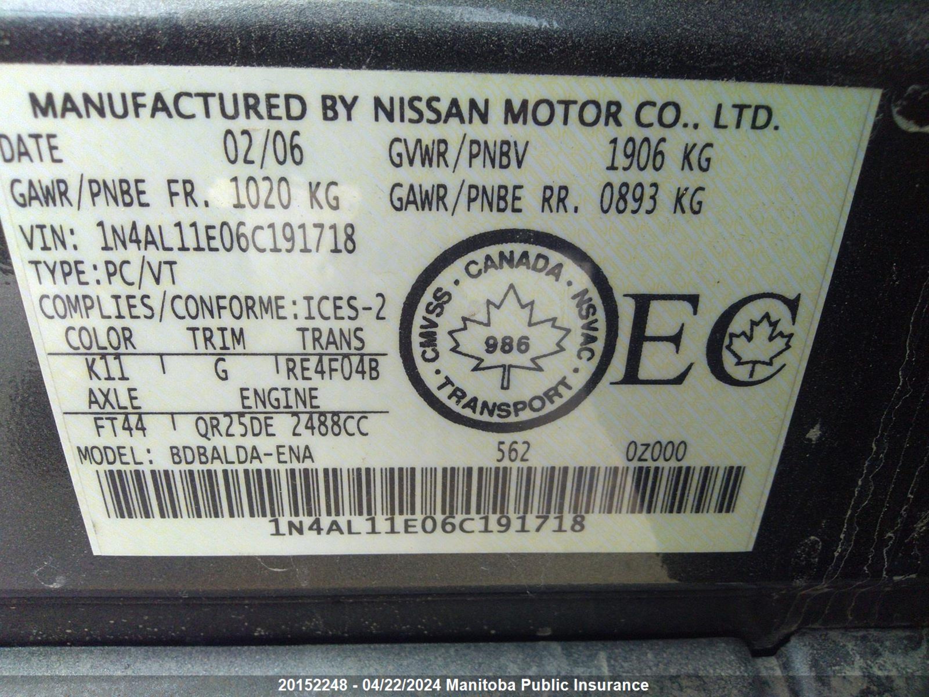 Photo 8 VIN: 1N4AL11E06C191718 - NISSAN ALTIMA 