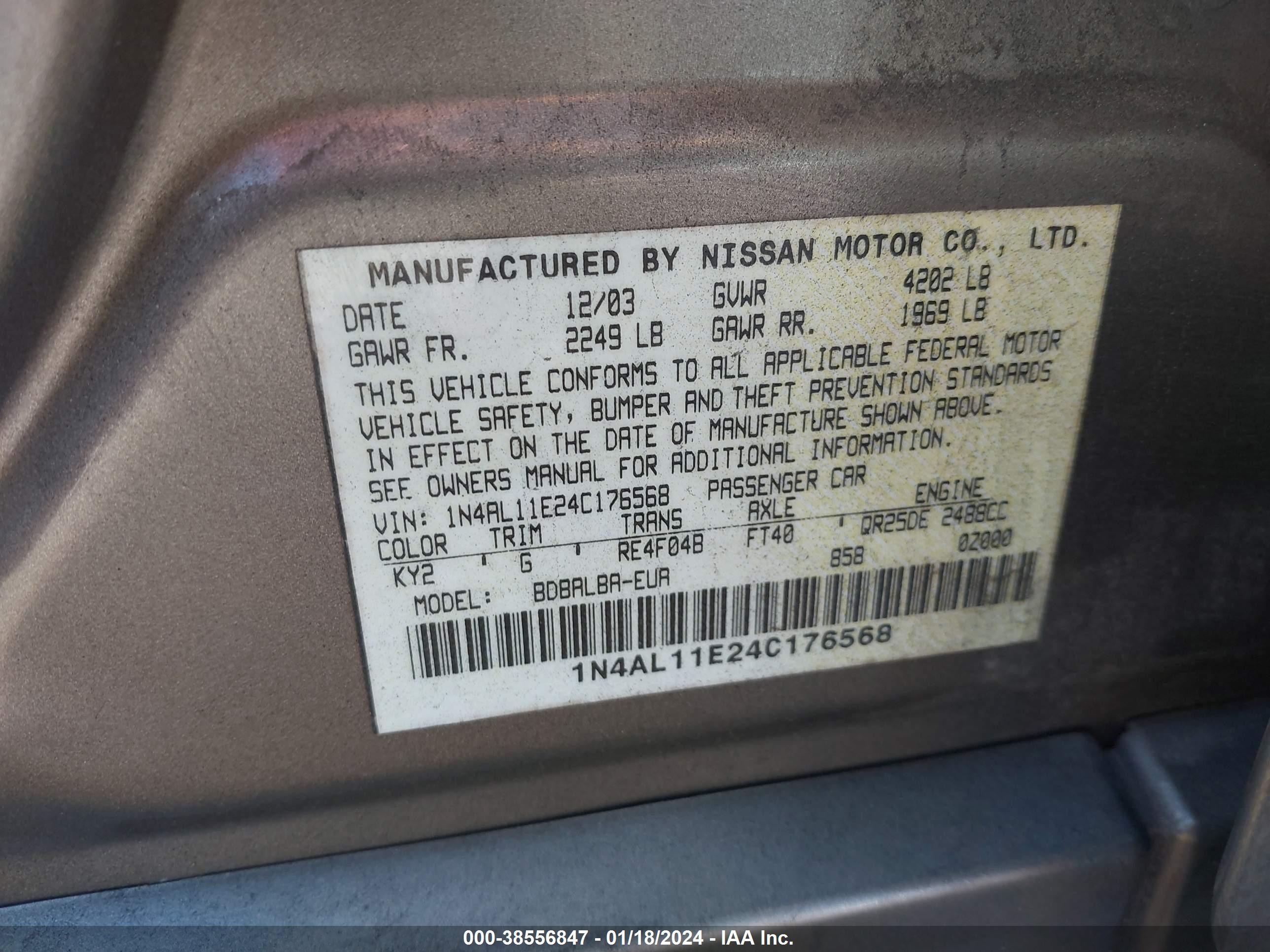 Photo 8 VIN: 1N4AL11E24C176568 - NISSAN ALTIMA 