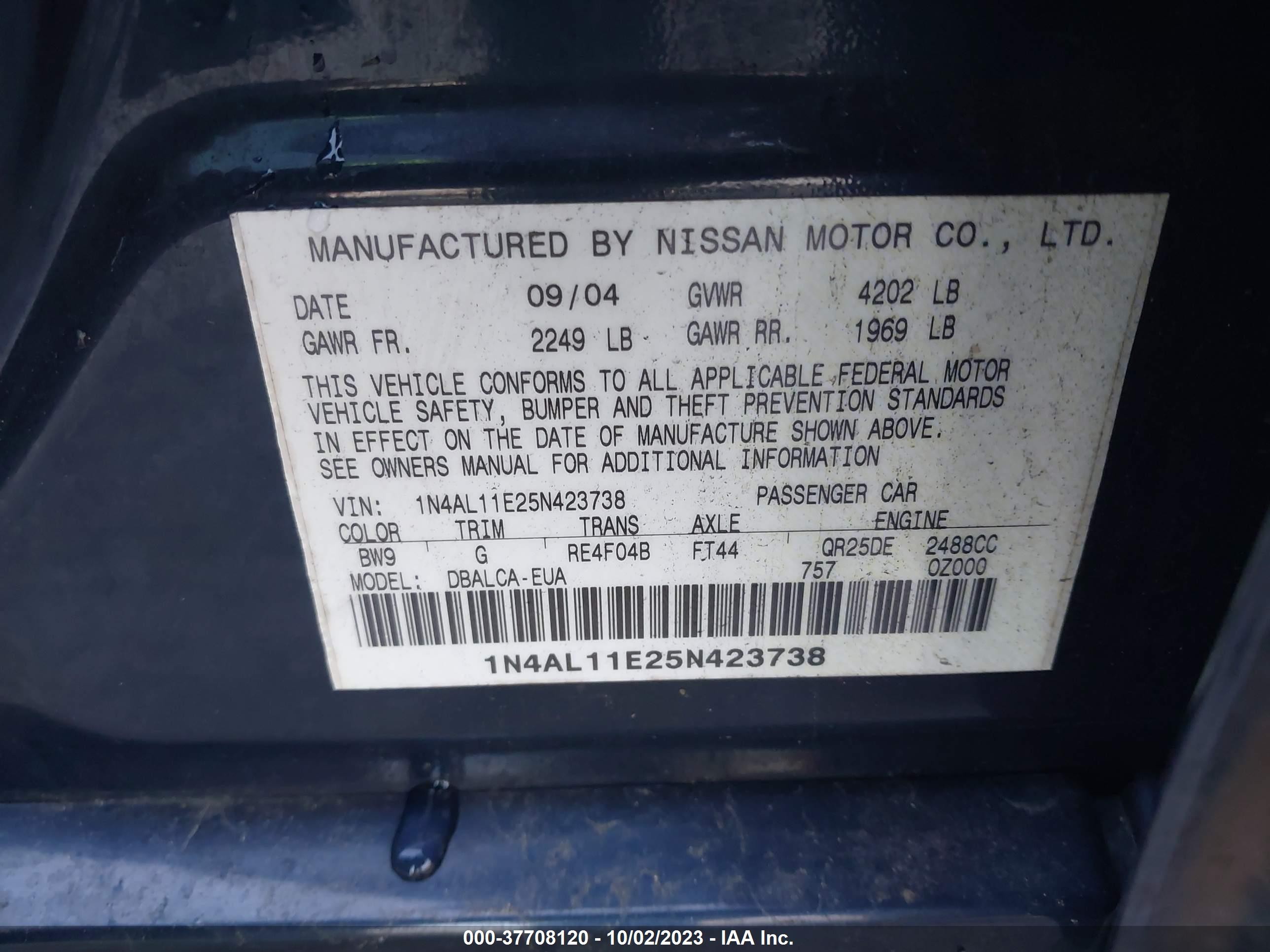 Photo 8 VIN: 1N4AL11E25N423738 - NISSAN ALTIMA 