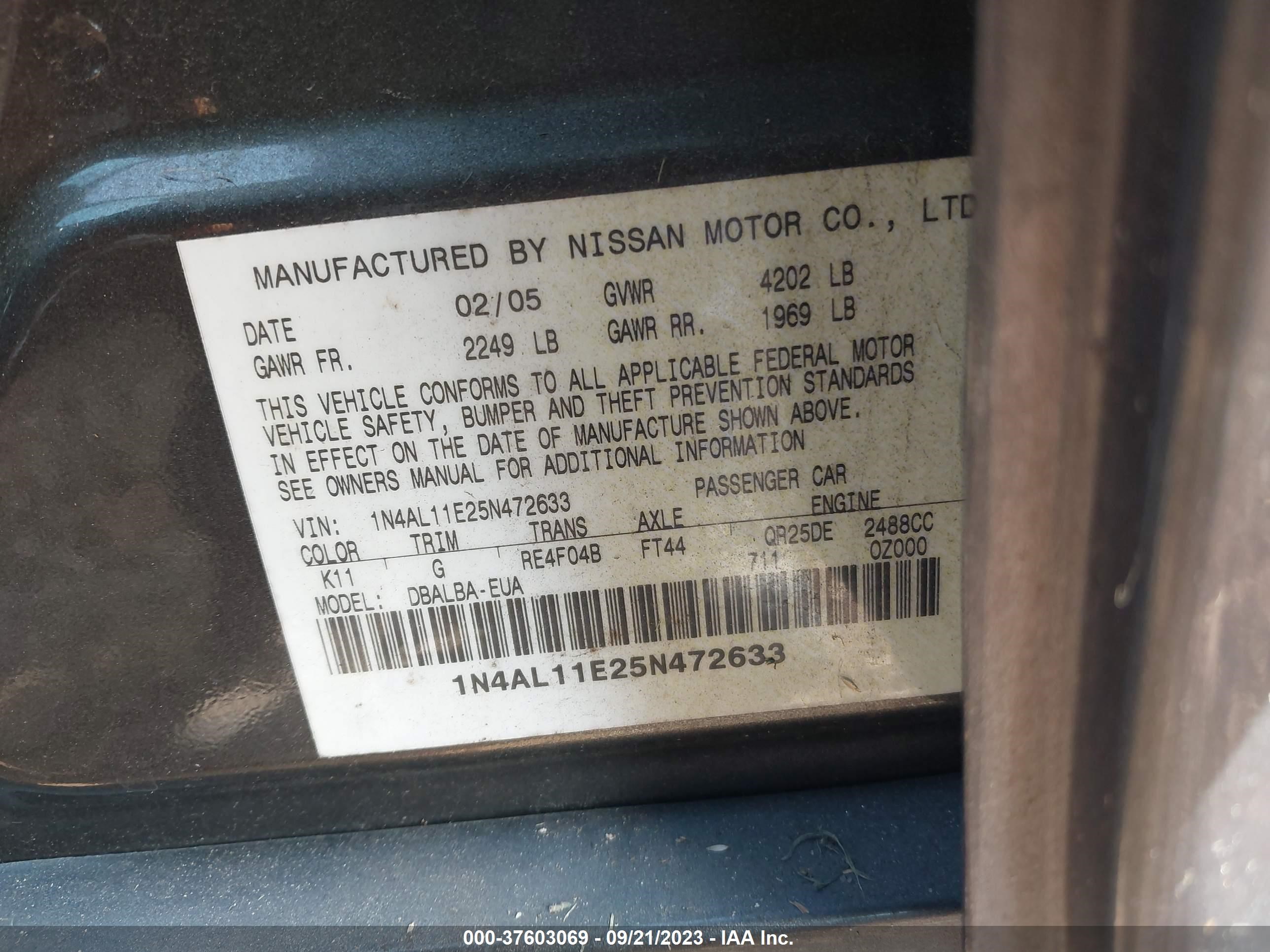 Photo 8 VIN: 1N4AL11E25N472633 - NISSAN ALTIMA 